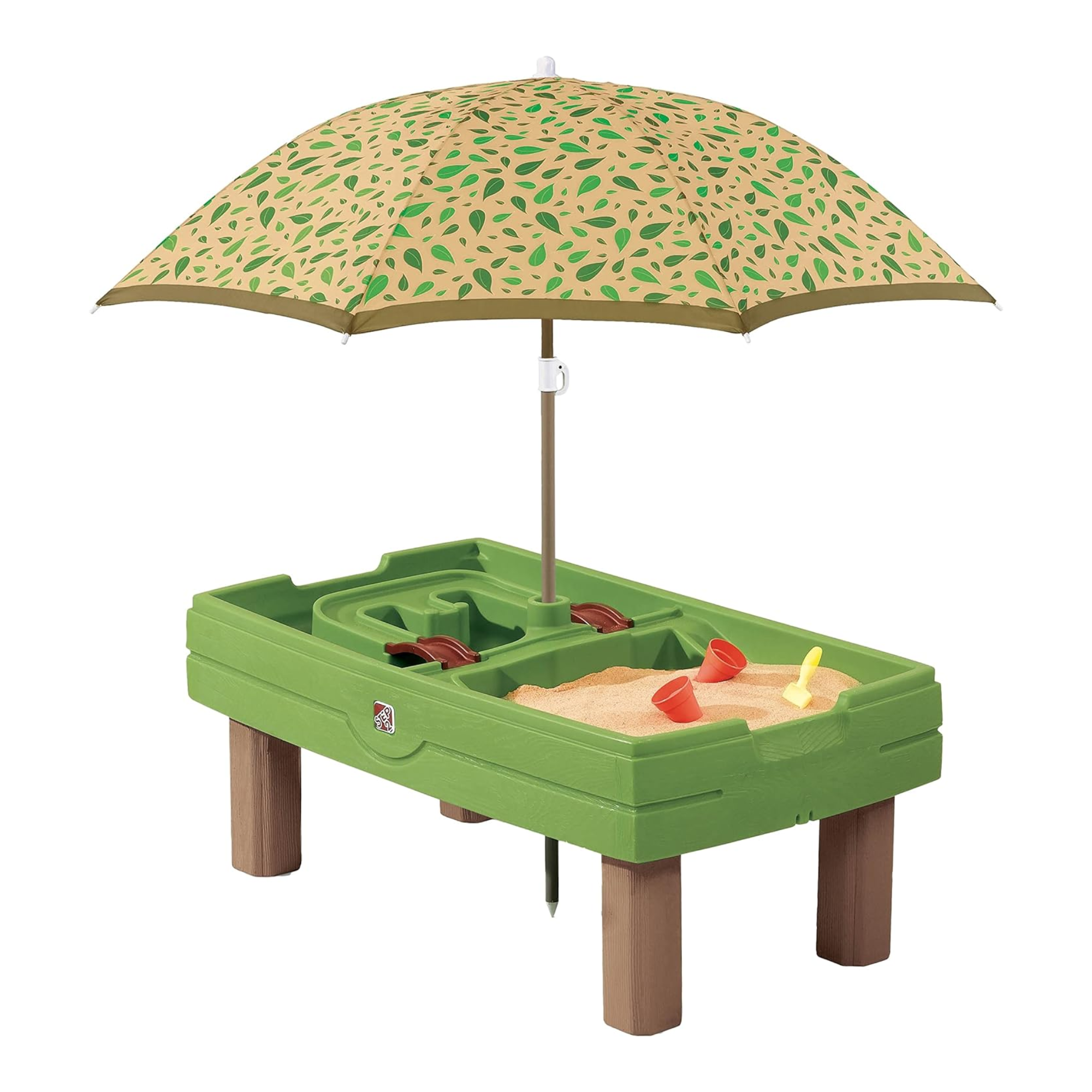 مركز أنشطة الرمل والماء الطبيعي المرح من ستيب 2، طاولة خارجية للرمل والماء مع مظلة، مجموعة ألعاب حسية مع ملحقات مكونة من 7 قطع، مركز ألعاب وأنشطة STEM، مناسب للأطفال من عمر سنتين فما فوق