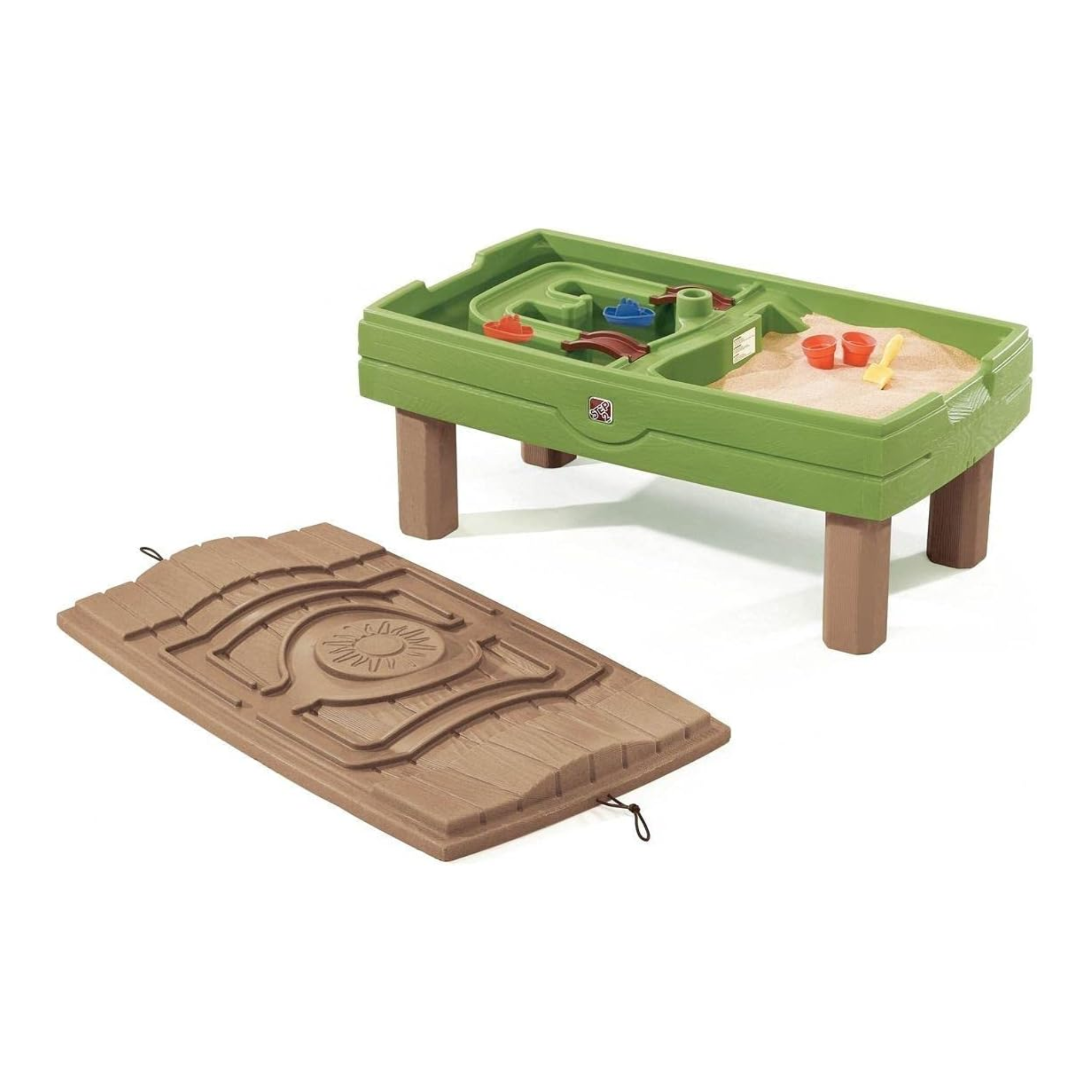 مركز أنشطة الرمل والماء الطبيعي المرح من ستيب 2، طاولة خارجية للرمل والماء مع مظلة، مجموعة ألعاب حسية مع ملحقات مكونة من 7 قطع، مركز ألعاب وأنشطة STEM، مناسب للأطفال من عمر سنتين فما فوق