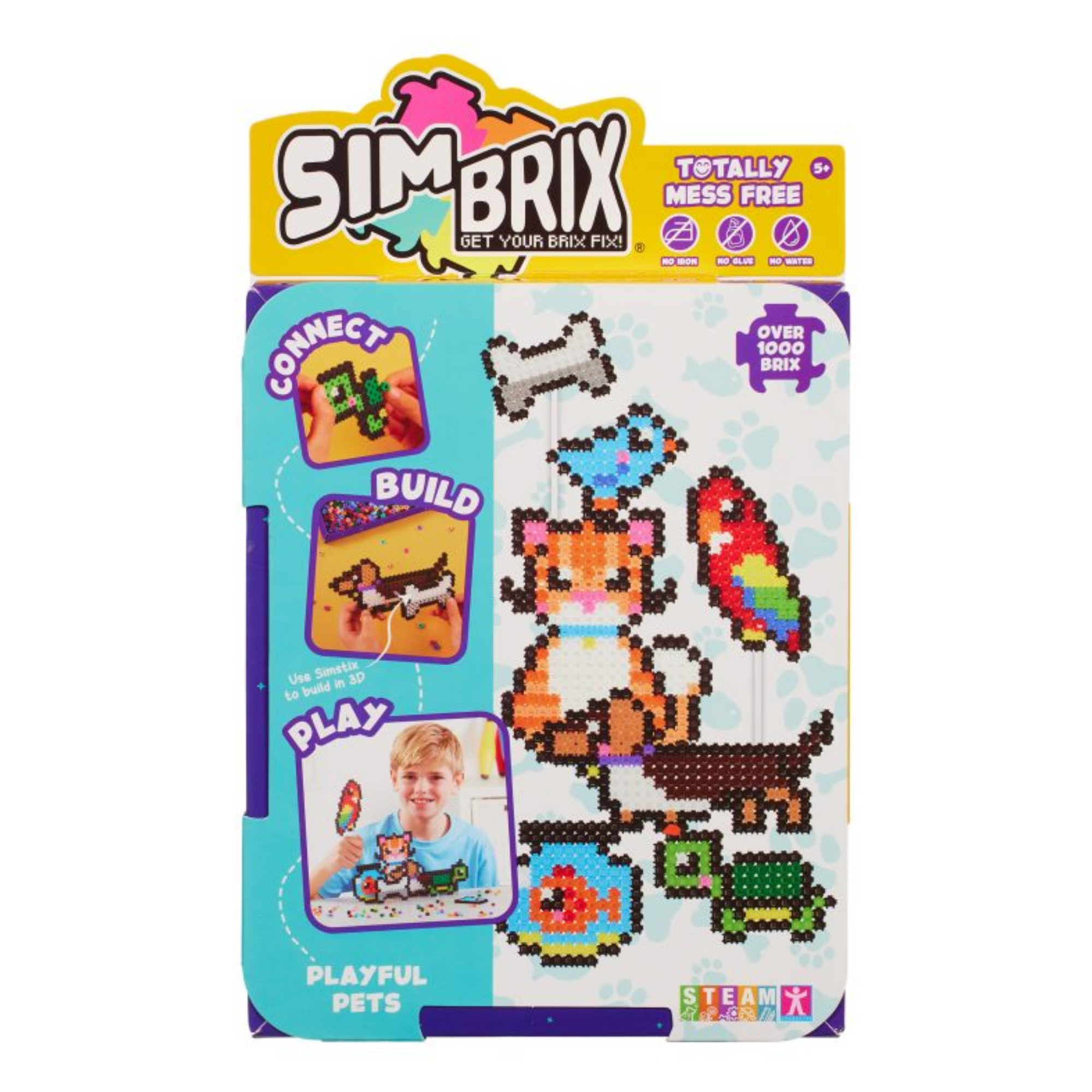 خيارات الشخصيات Simbrix Connect &amp; Wow Playful Pets Starter Pack مع أكثر من 1000 بريكس، لعبة بناء ثنائية وثلاثية الأبعاد للفنون والحرف البكسلية، لعبة بناء STEAM إبداعية وخيالية للأولاد والبنات من سن 5 سنوات فما فوق