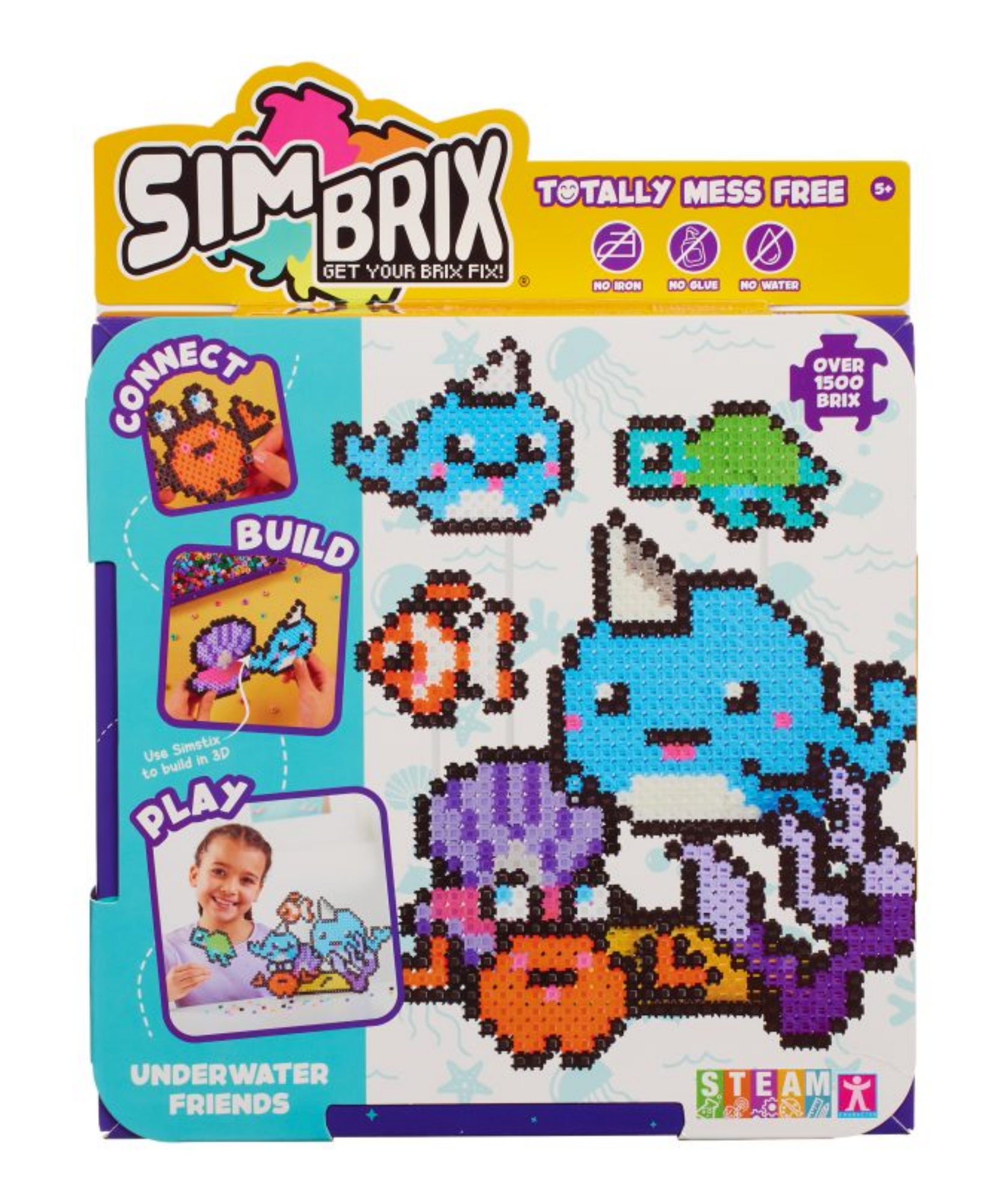 Character Options Simbrix Connect & Wow Underwater Friends Pack with 1500+ brix, 2D & 3D Pixel Arts and Crafts Construction Toy, Creative & Imaginative STEAM Building Toy for Boys & Girls Ages 5+