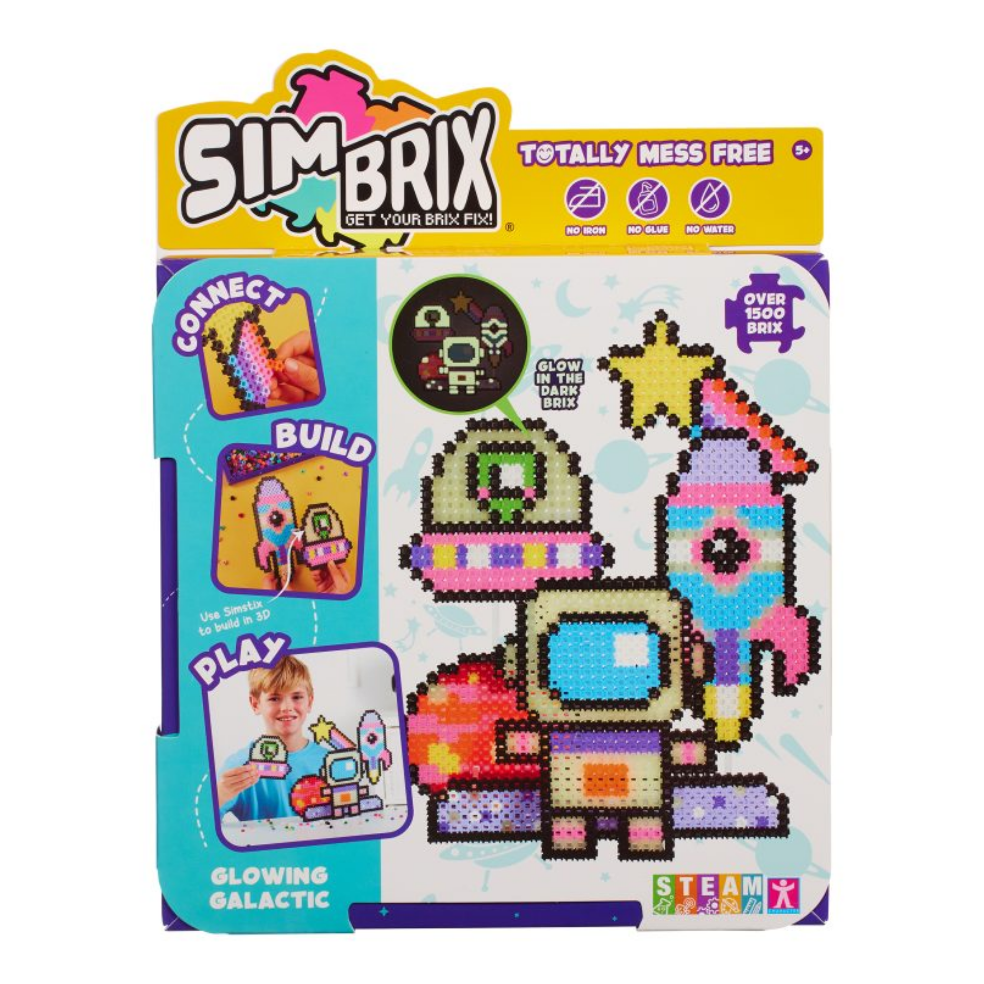 خيارات الشخصيات Simbrix Connect &amp; Wow Glowing Galactic Pack مع أكثر من 1500 بريكس، لعبة بناء ثنائية وثلاثية الأبعاد للفنون والحرف البكسلية، لعبة بناء STEAM إبداعية وخيالية للأولاد والبنات من سن 5 سنوات فما فوق