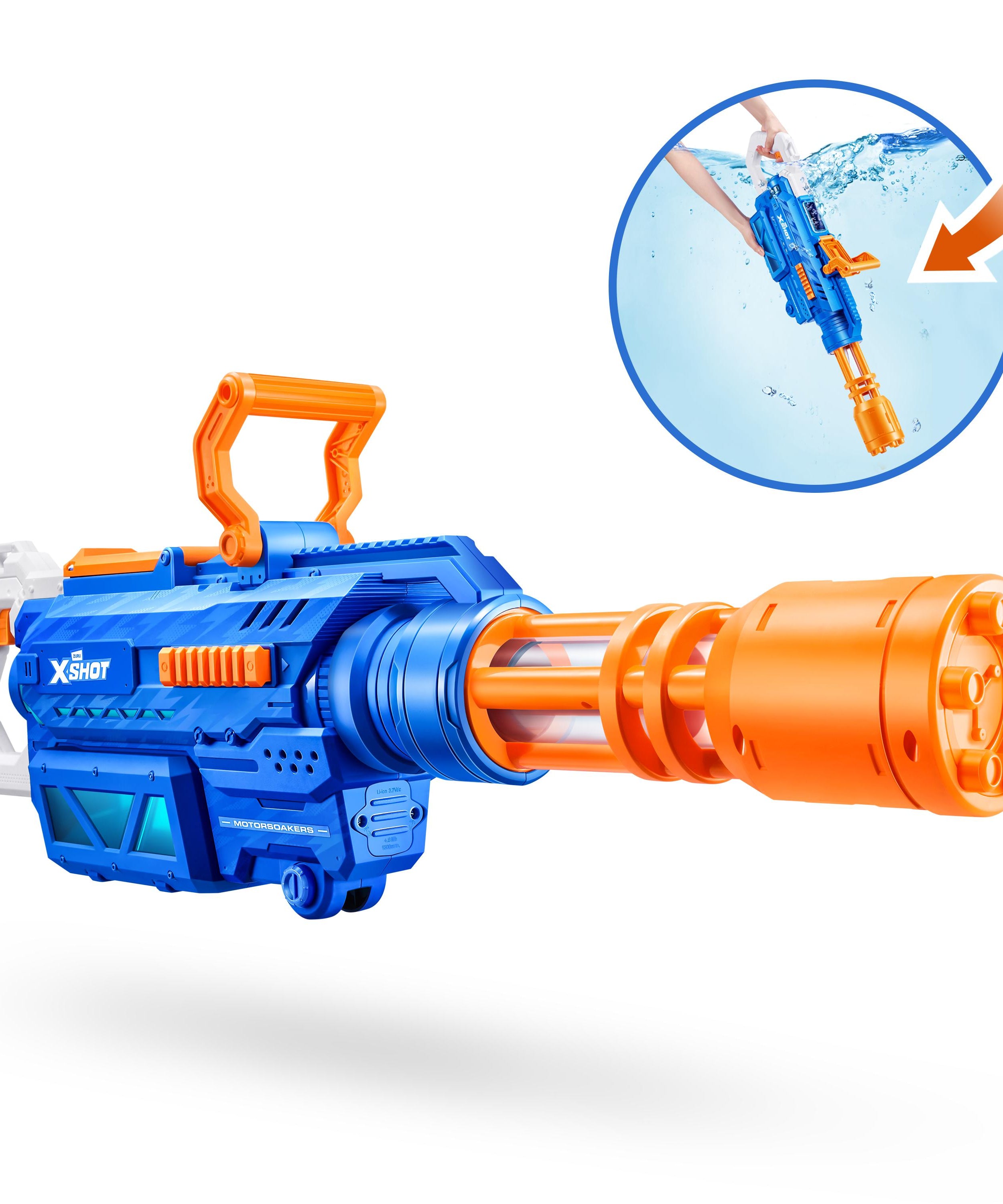 X-Shot Gatling Motor Water Soaker, Motorized Water Gun for Boys & Girls, Age 8+, 1650ml Tank, Fast-Fill, Tripod, 26ft Blast