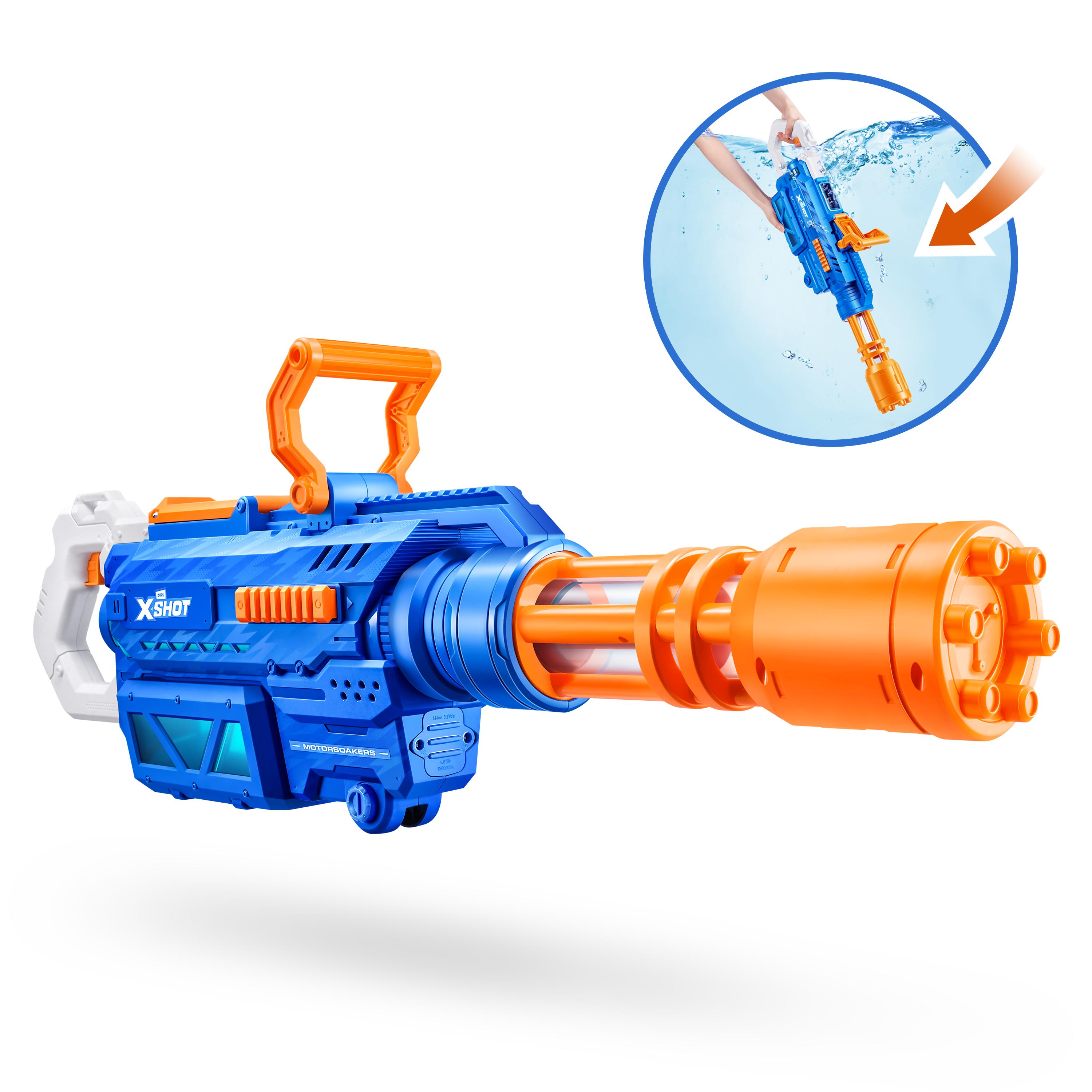 X-Shot Gatling Motor Water Soaker, Motorized Water Gun for Boys & Girls, Age 8+, 1650ml Tank, Fast-Fill, Tripod, 26ft Blast