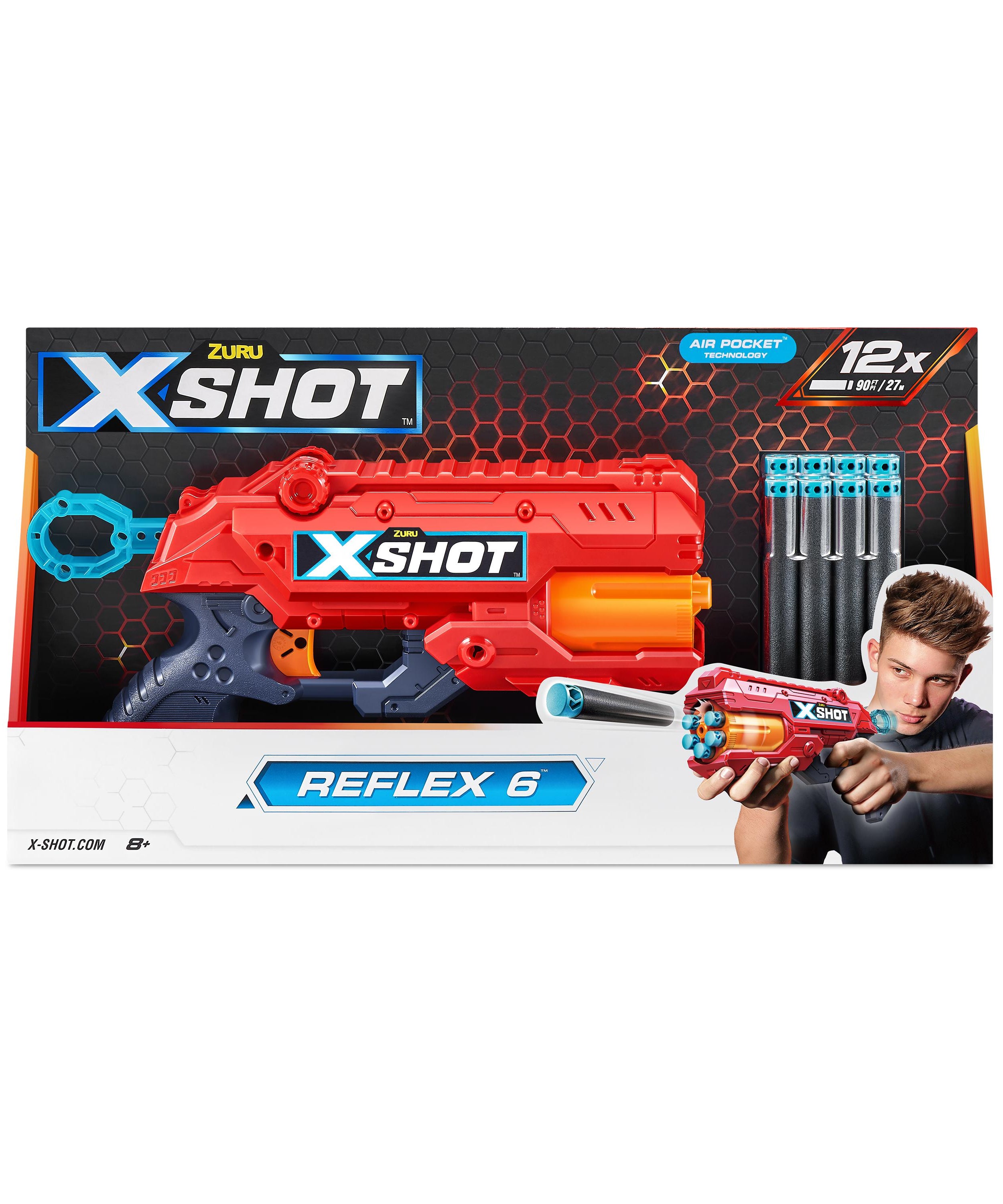 X-Shot Excel Reflex 6 Dart Blaster with 16 Air Pocket Darts, Rapid-Fire Toy Gun for Kids, Teens, and Adults, Outdoor Action Play, Ages 8+