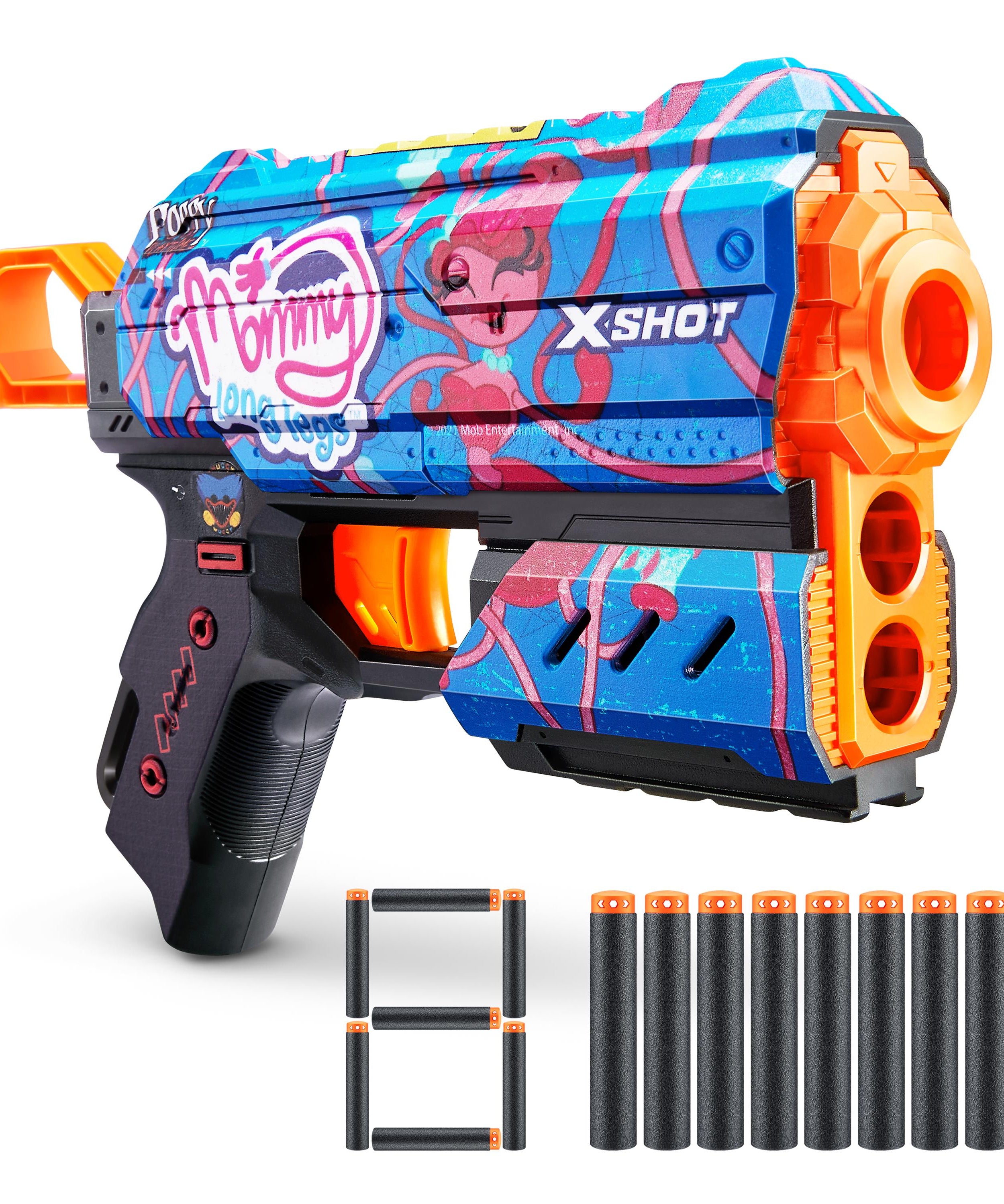 XSHOT Skins Flux, Poppy Playtime Jumpscare Edition (8 Darts), Foam Dart Blaster with Air Pocket Dart Technology, Shoots up to 27m, Collectible Toy Gun for Kids Ages 8+, Boys, Girls, Teens
