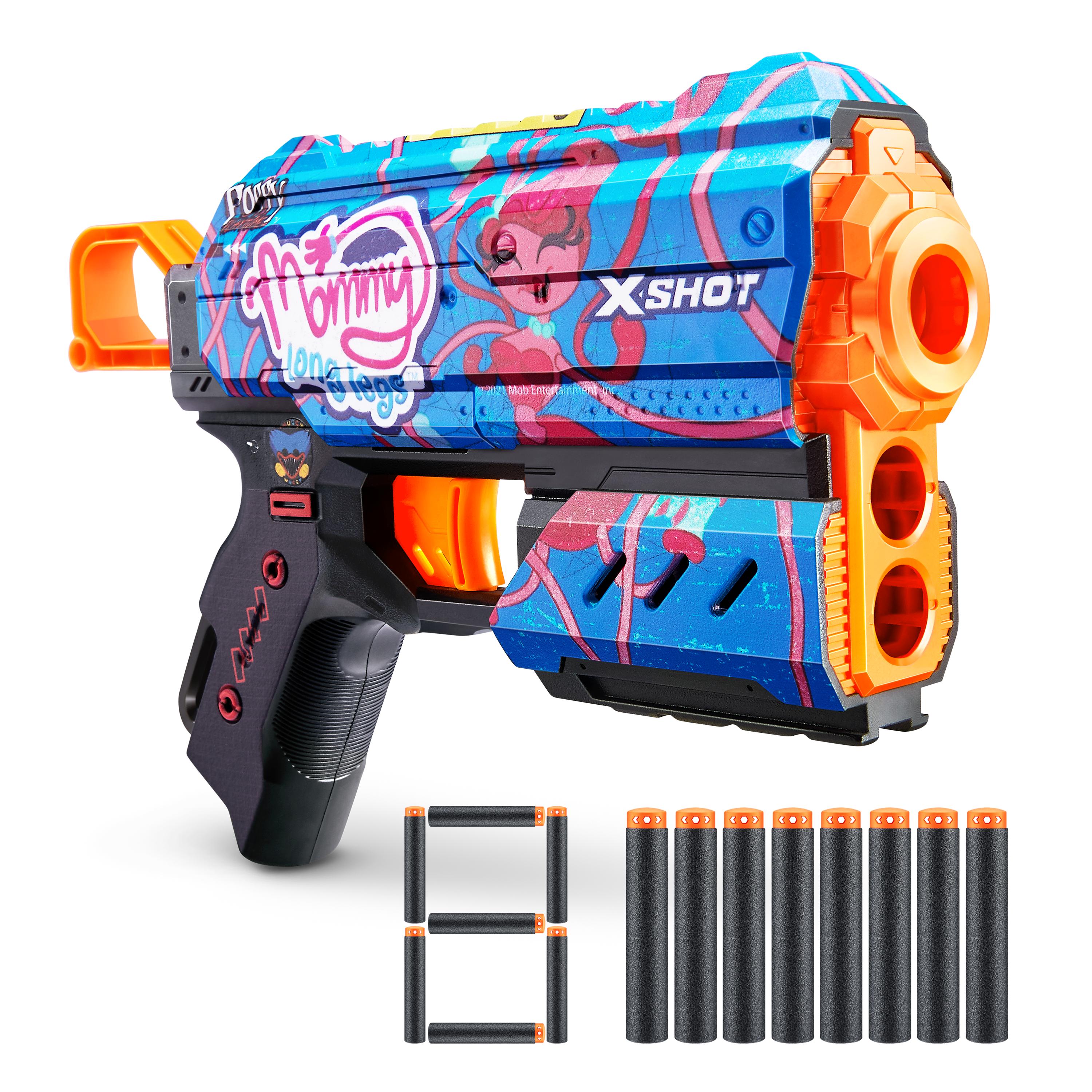 XSHOT Skins Flux, Poppy Playtime Jumpscare Edition (8 Darts), Foam Dart Blaster with Air Pocket Dart Technology, Shoots up to 27m, Collectible Toy Gun for Kids Ages 8+, Boys, Girls, Teens