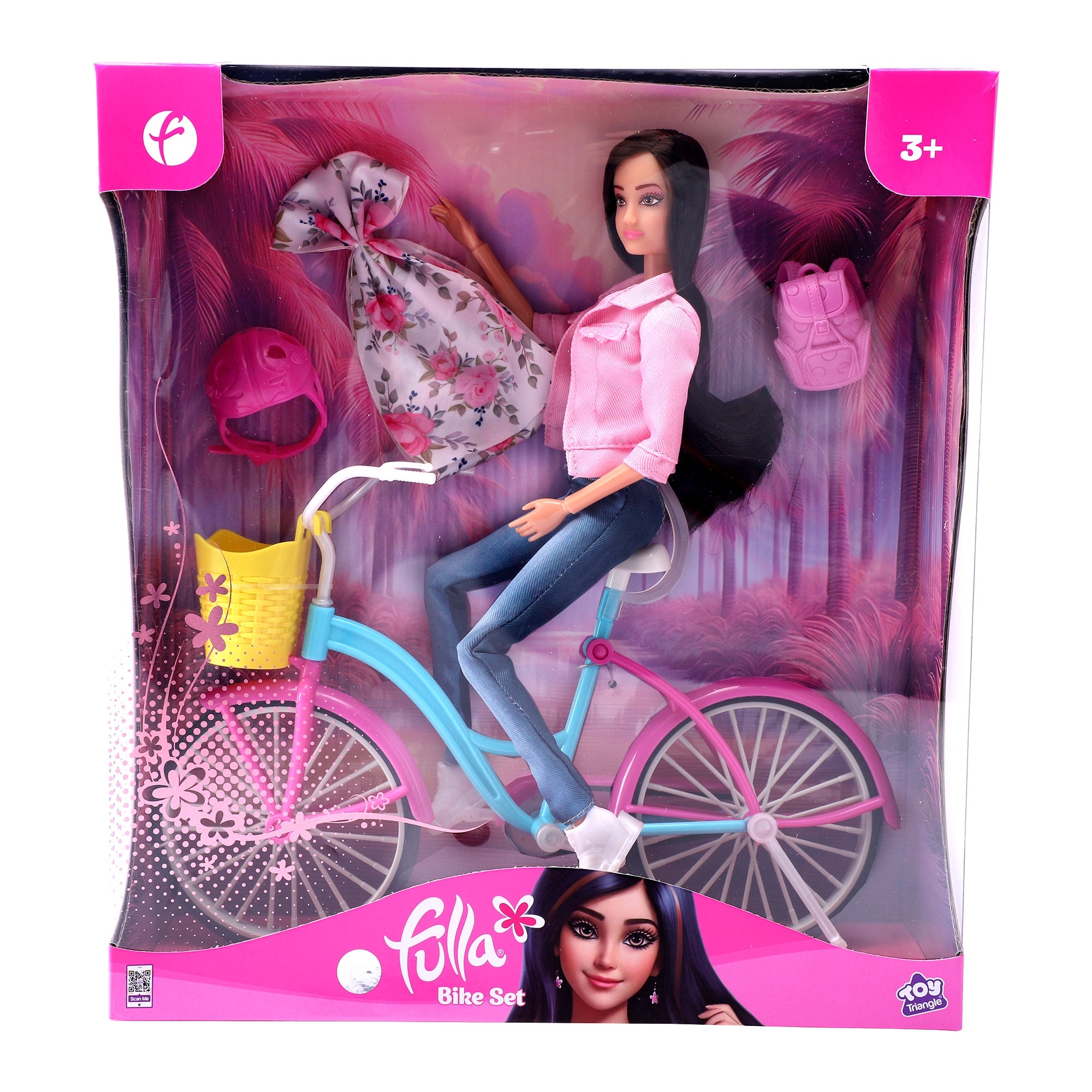 Fulla Doll with Bike and Helmet, Rolling Wheels, Fashion Outfit & Outdoor Adventure Play for Girls, Ages 3+