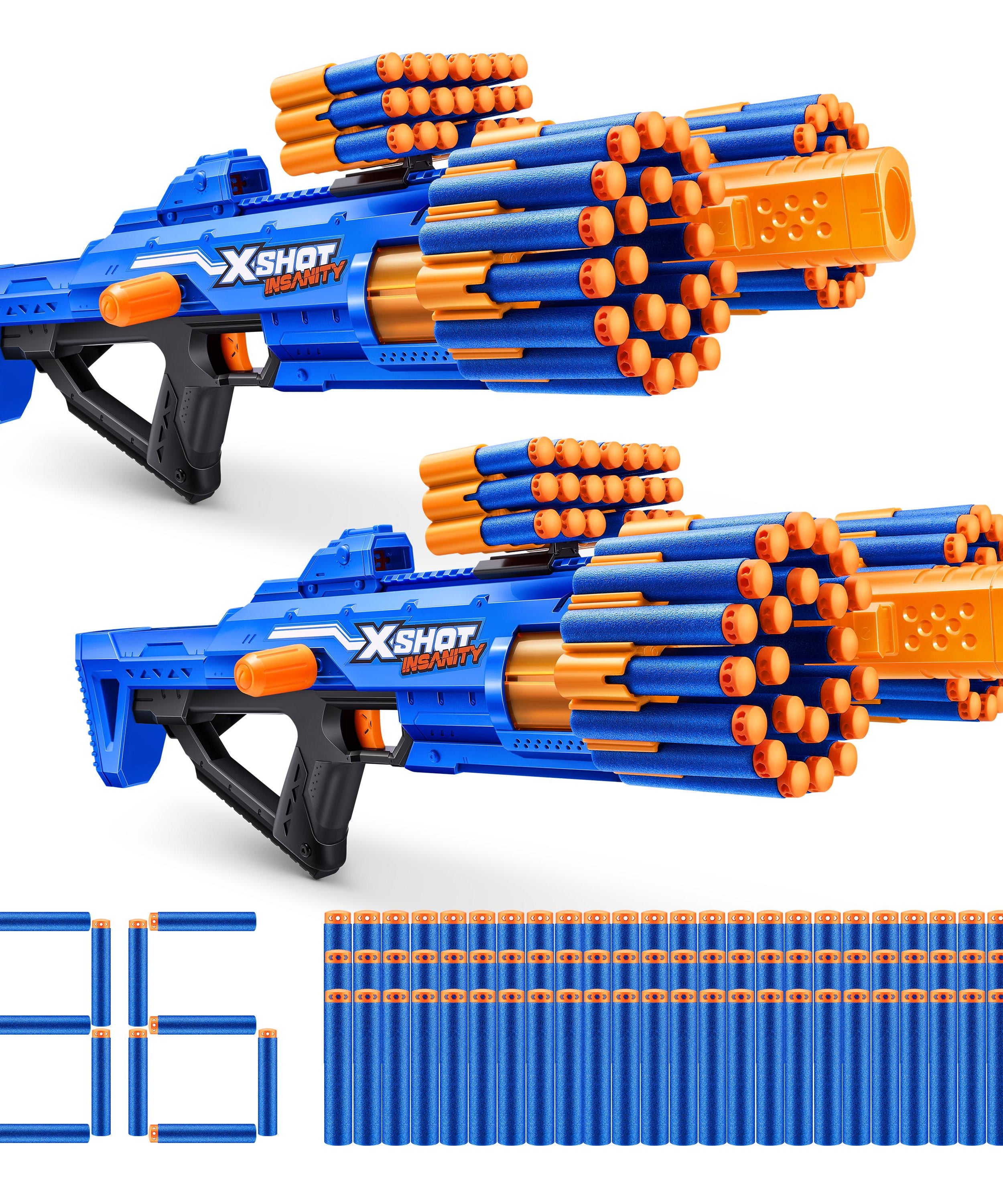XShot Insanity Double Berzerko Blaster Pack, 8-Shot Dart Gun with 96 Foam Darts, Modular Storage, Rapid-Fire Toy Blaster for Kids Outdoor Action, Pack of 2