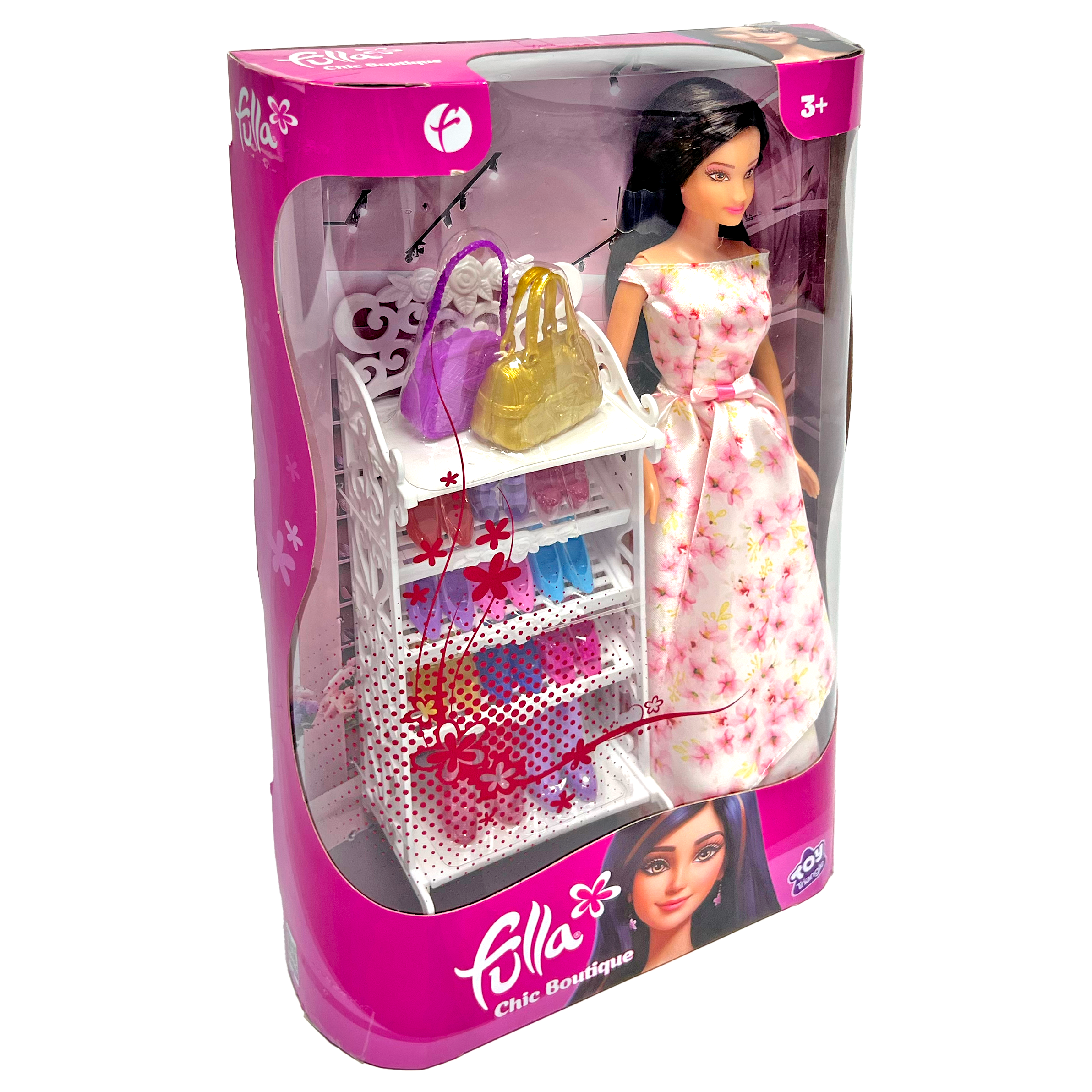 Fulla Chic Boutique Doll, Fashion Doll with 10 Pairs of Shoes, Handbags, Ankle Boots & Shoe Shelf for Creative Dress-Up Play for Girls, Age 3+