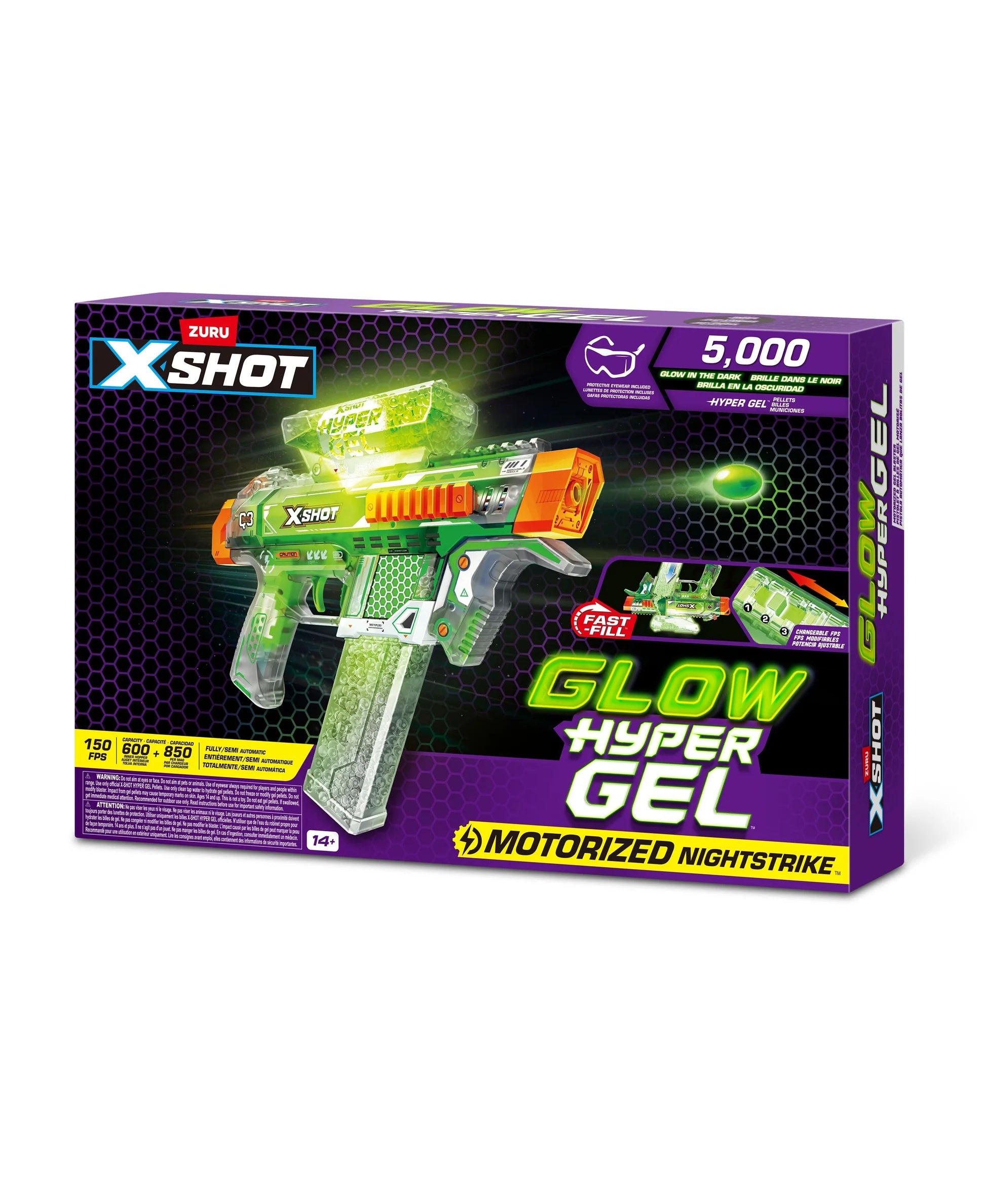 X Shot Hyper Gel Glow In The Dark Medium Blaster, Toy Gun for Boys, Age 14+