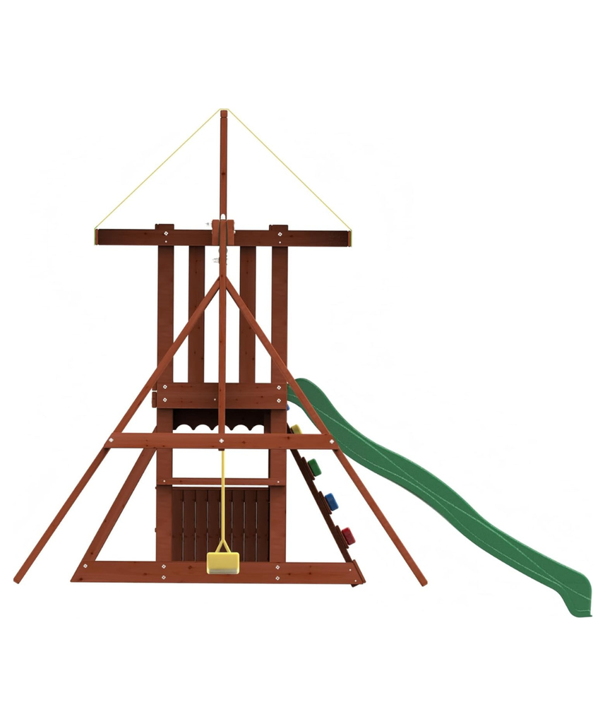 Kiddoro Mighty Jungle Wooden Outdoor Playset, Double Slide & 2 Swings, Climbing Wall, Playhouse with Picnic Table, Backyard Garden Swing Set for Kids 2+ Years