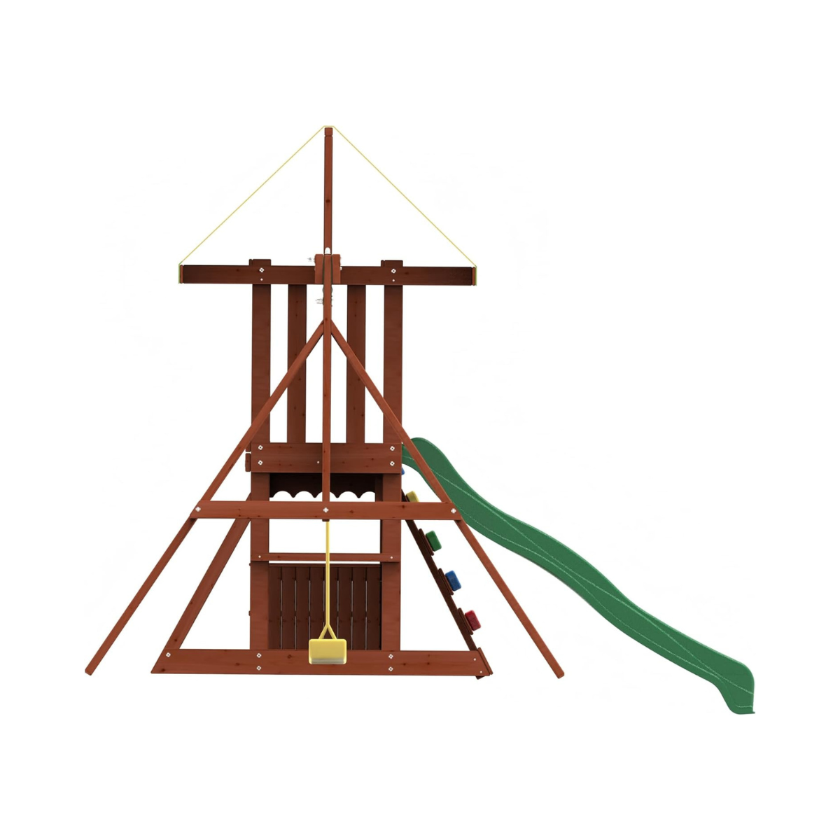 Kiddoro Mighty Jungle Wooden Outdoor Playset, Double Slide & 2 Swings, Climbing Wall, Playhouse with Picnic Table, Backyard Garden Swing Set for Kids 2+ Years