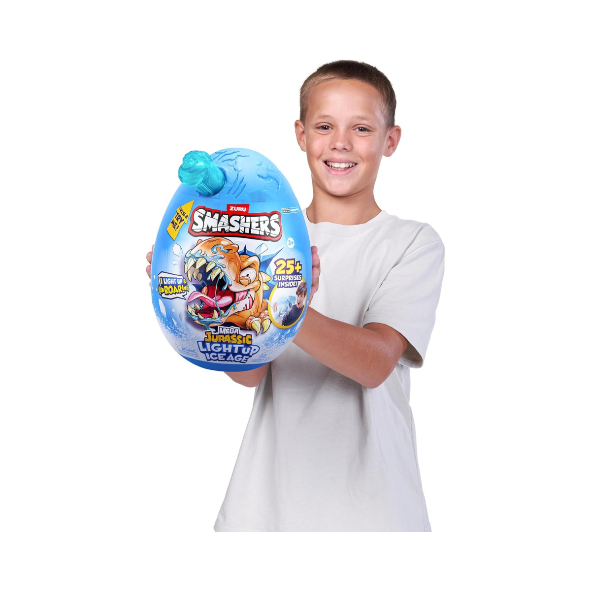Smashers Mega Jurassic Light Up Ice Age Spinosaurus Dino Egg Toy with 25 Surprises Slime Sand Glow Features Roaring Sound Effects Collectible Dinosaur Build Kit for Kids 3+