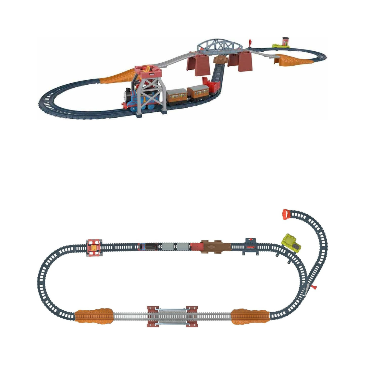 Thomas & Friends Fisher-Price 3-in-1 Package Pickup Train Set, Motorized Thomas with Annie & Clarabel, 3 Track Layouts, Battery-Powered, Ages 3+