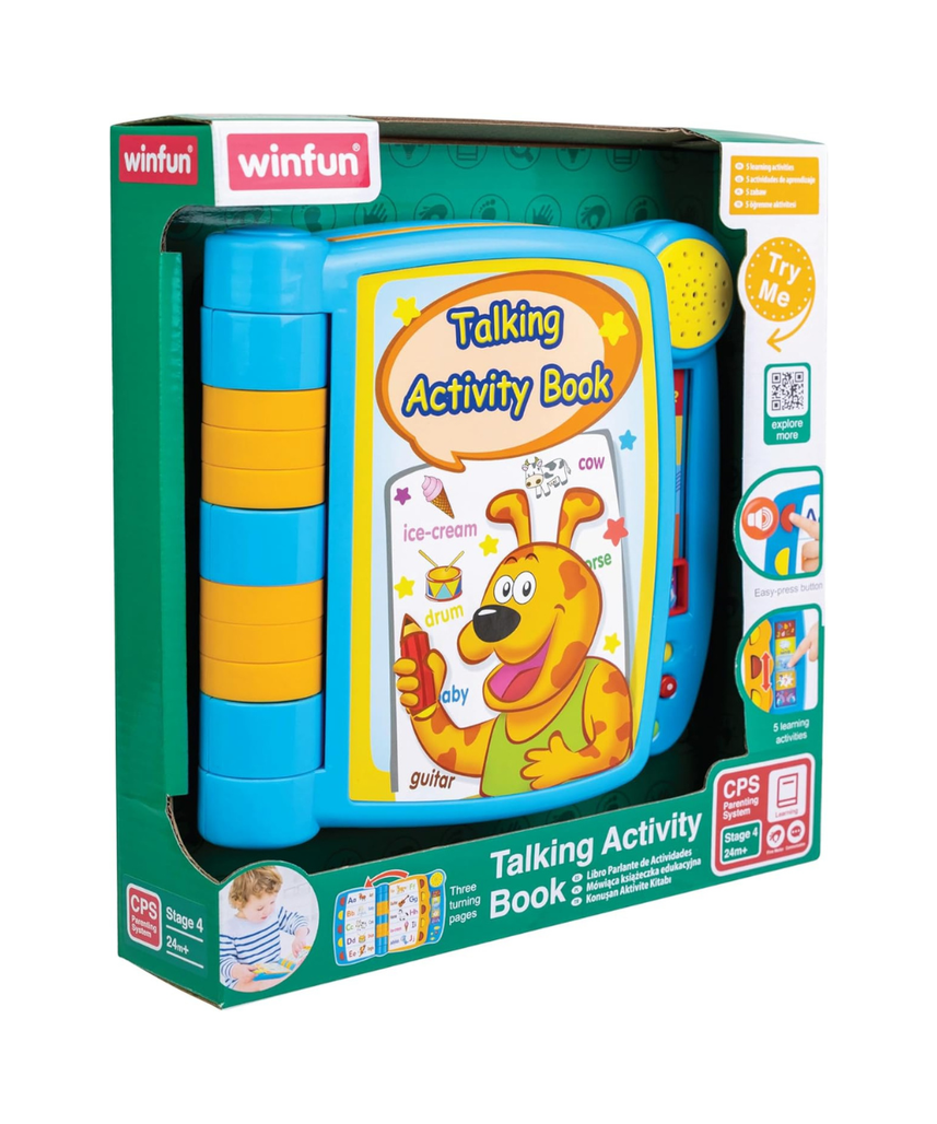 Winfun Talking Activity Book, Interactive Learning Toy with Sounds, Buttons + 3 Mobile Pages, Assorted Colour, 2–5 Years