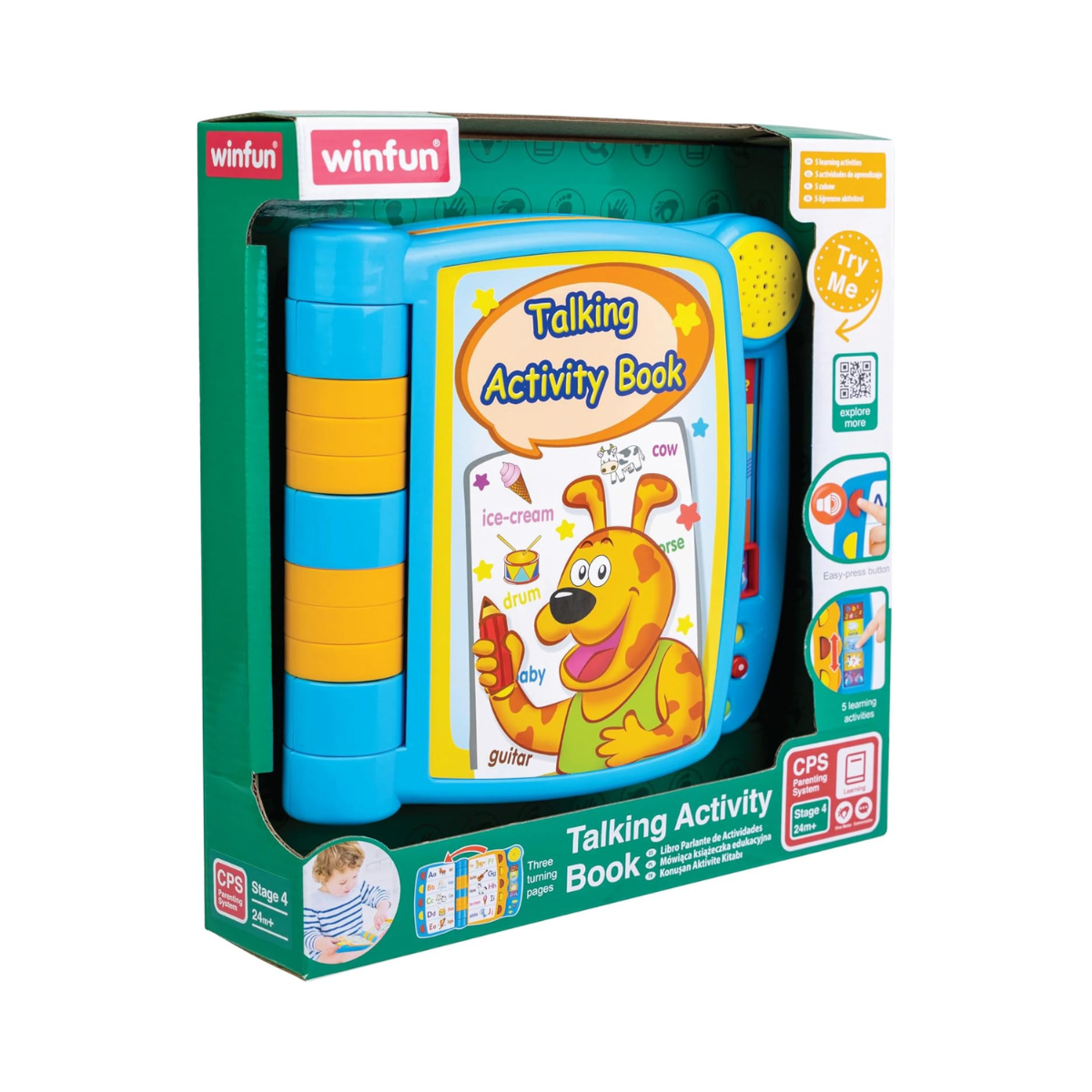 Winfun Talking Activity Book, Interactive Learning Toy with Sounds, Buttons + 3 Mobile Pages, Assorted Colour, 2–5 Years
