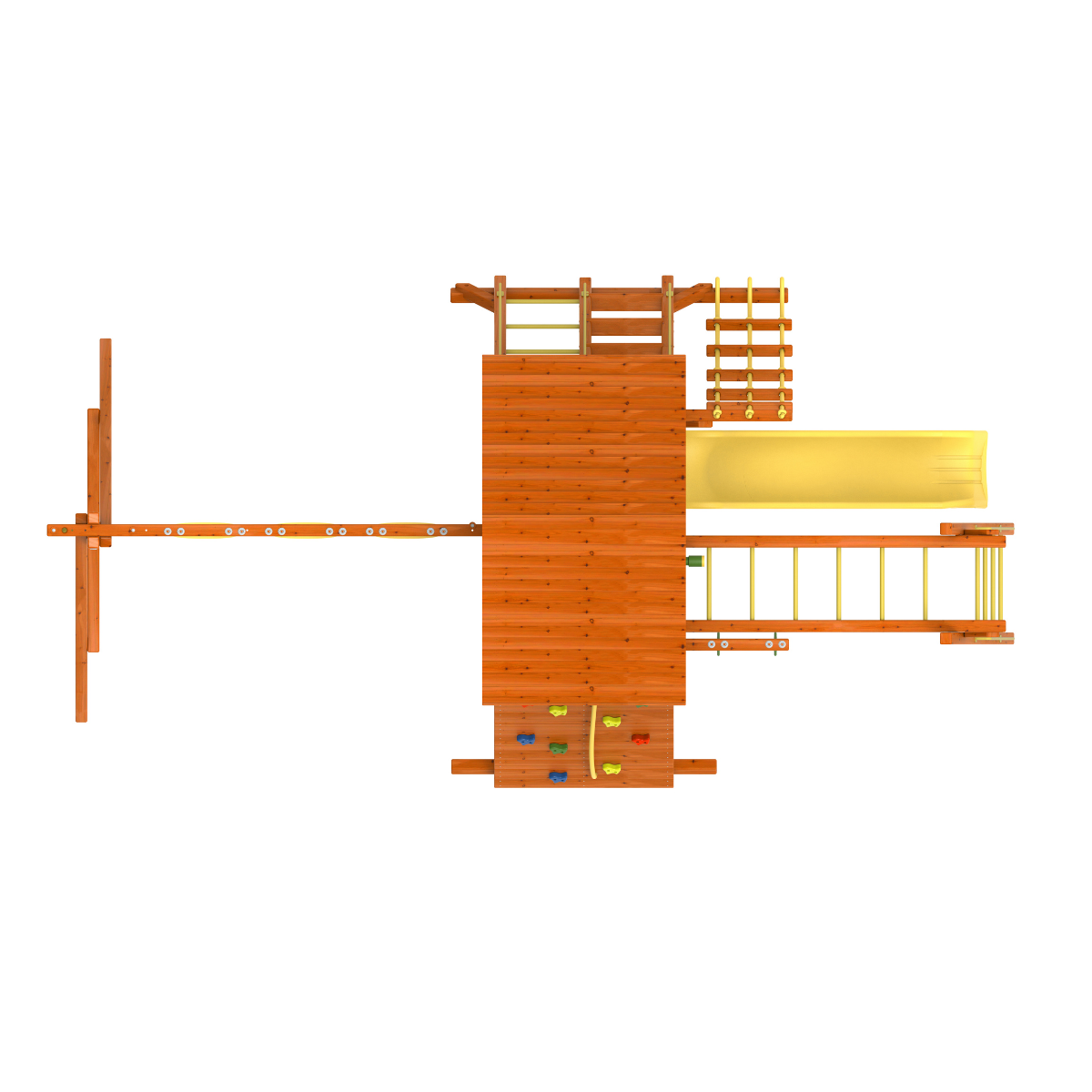 Kiddoro Discovery Den with Monkey Bars Wooden Swing Set, Backyard Playground with Slide, Swings, Climbing Wall & Clubhouse, Kids 2+ Years