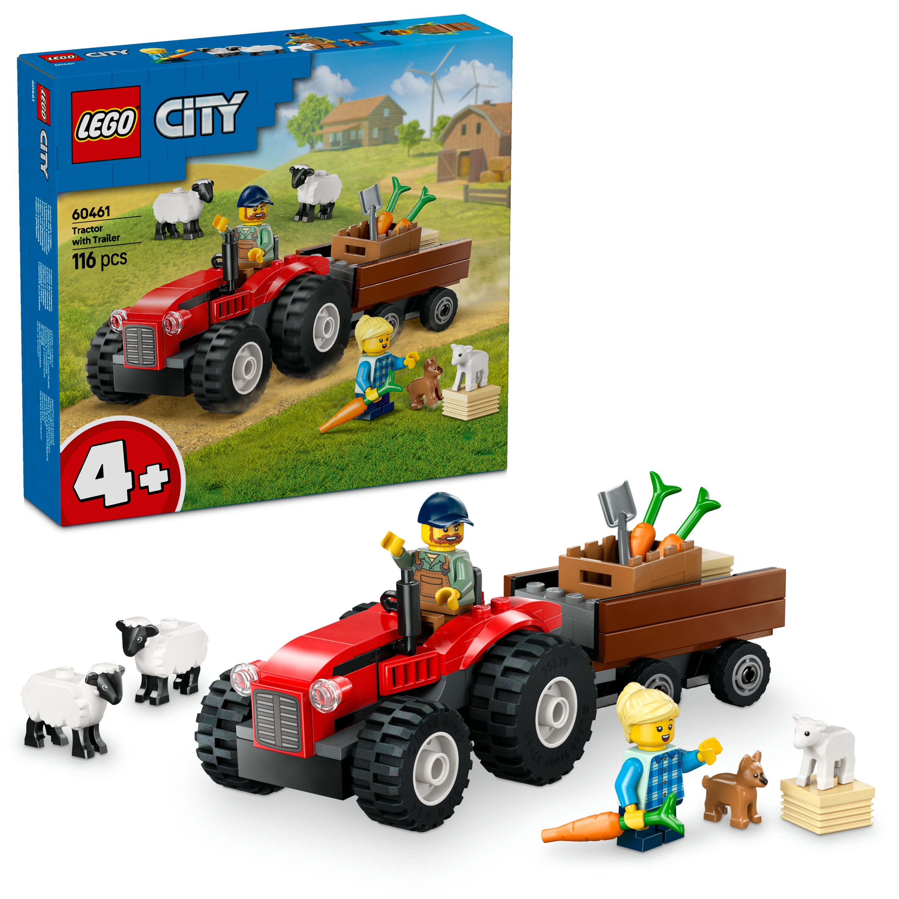 LEGO City 60461 Red Farm Tractor with Trailer V29 for Unisex 4+ Farm Animal Playset Early Learning Building Toy