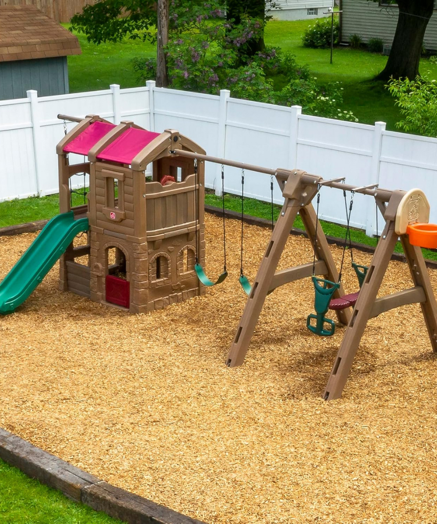 Step2 Advent Lodge Play Center with Glider 801400, Outdoor Climber & Slide, Swings, Basketball Hoop, Rope Ladder, Multicolor Plastic Playset, Sturdy Double-Wall Construction, Ages 3+