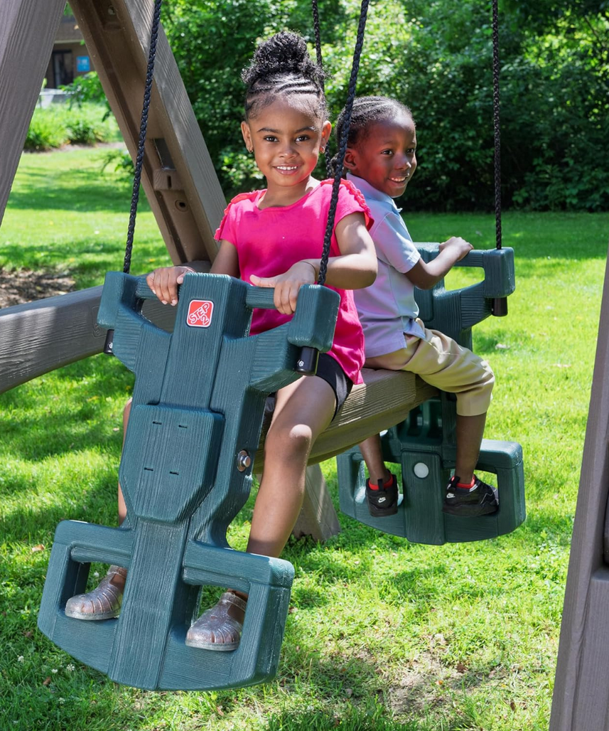 Step2 Advent Lodge Play Center with Glider 801400, Outdoor Climber & Slide, Swings, Basketball Hoop, Rope Ladder, Multicolor Plastic Playset, Sturdy Double-Wall Construction, Ages 3+