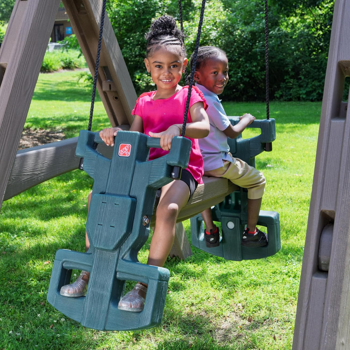 Step2 Advent Lodge Play Center with Glider 801400, Outdoor Climber & Slide, Swings, Basketball Hoop, Rope Ladder, Multicolor Plastic Playset, Sturdy Double-Wall Construction, Ages 3+