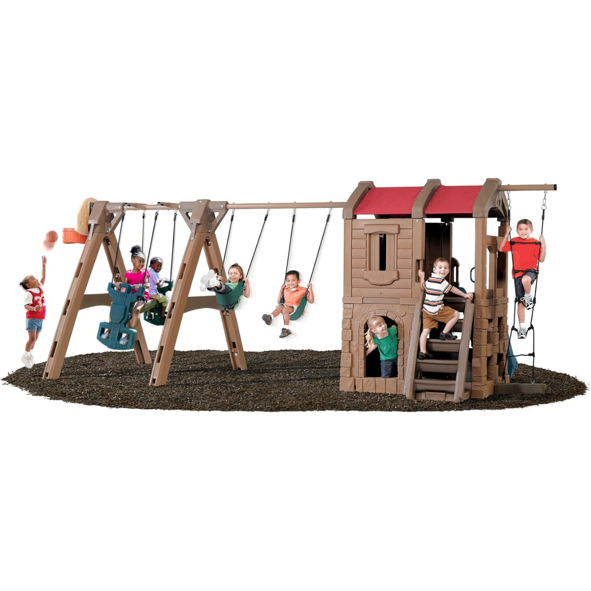 Step2 Advent Lodge Play Center with Glider 801400, Outdoor Climber & Slide, Swings, Basketball Hoop, Rope Ladder, Multicolor Plastic Playset, Sturdy Double-Wall Construction, Ages 3+