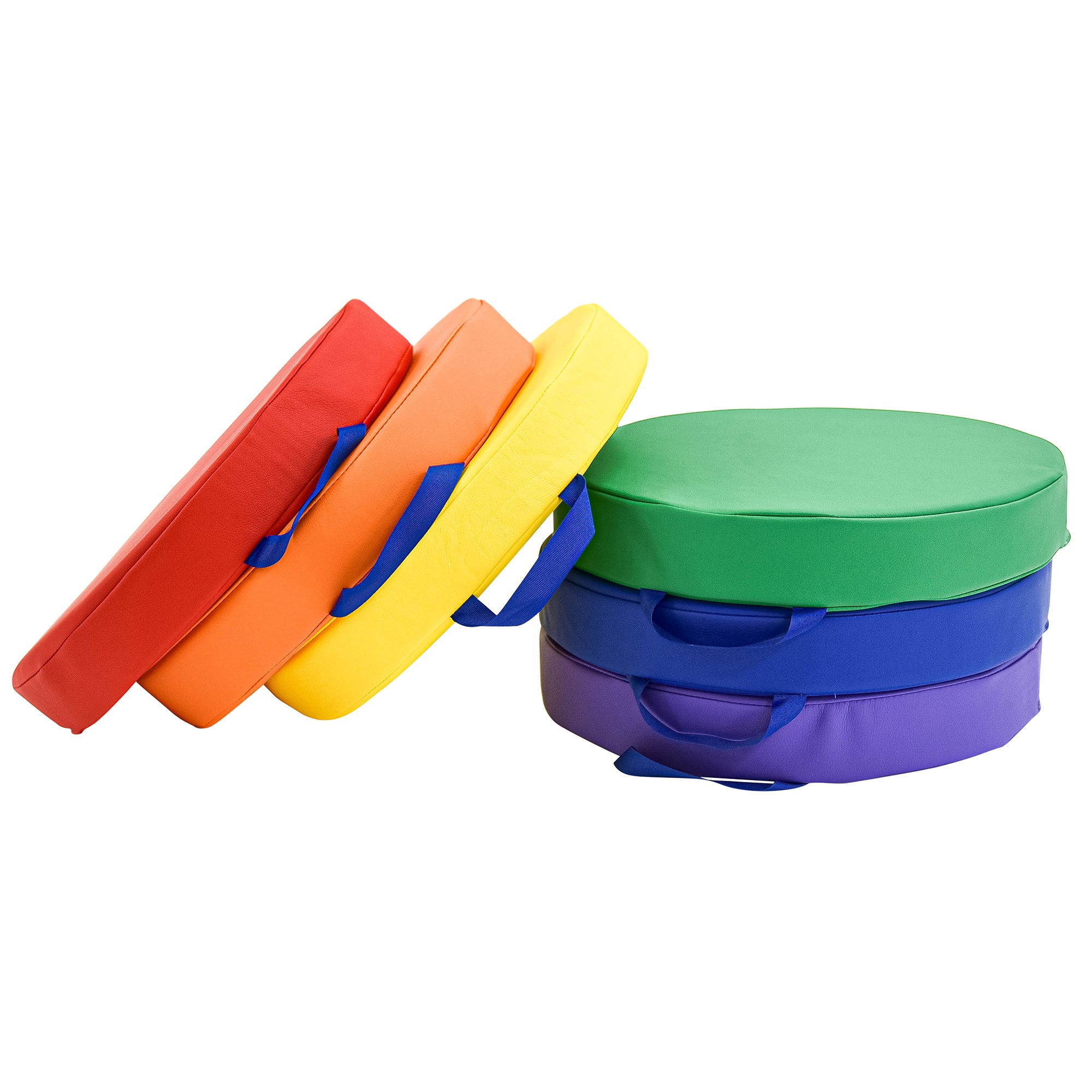 SoftScape Round Floor Cushions 15 Inch 6 Piece Set, Kids Flexible Seating with Handles and Non Slip Base, Foam Classroom and Playroom Floor Pillows, Ages 2+
