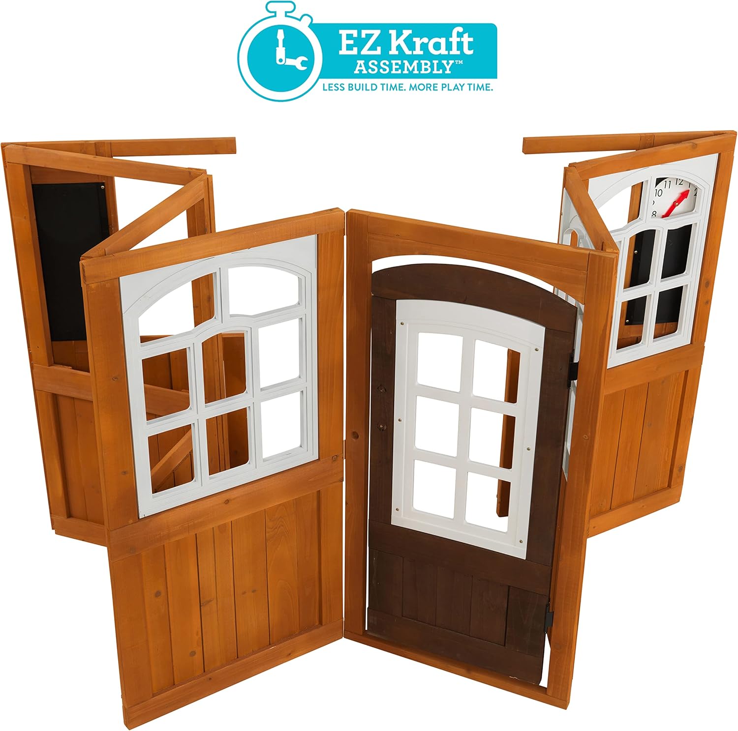 KidKraft 405 Garden View Wooden Outdoor Playhouse, Backyard Playhouse with Café Style Windows, Interactive Accessories, Ages 3 to 8, EZ Kraft Assembly, Weather Resistant Wood