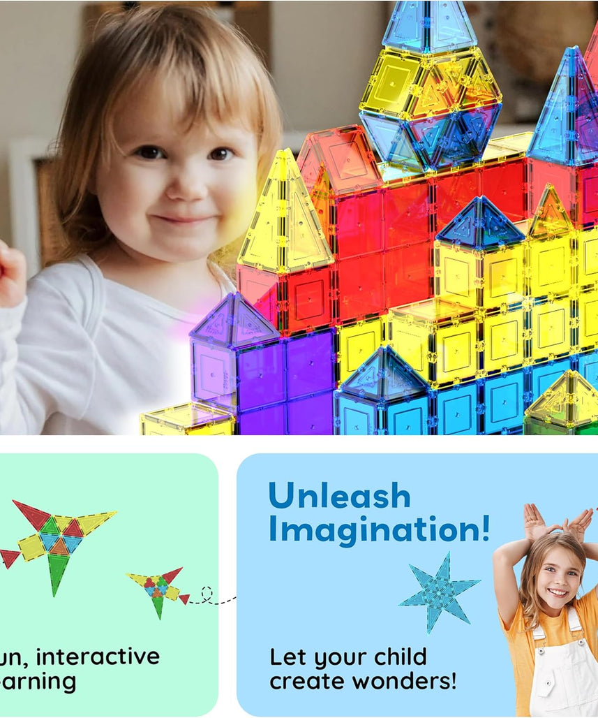 PicassoTiles 100 Piece Magnetic Playboards Tiles Set Magnet Toys for Toddlers STEM Building Blocks Sensory Creative Kids Manipulative Preschool learning Construction Toy ages 3+ Boys Girls - PT100