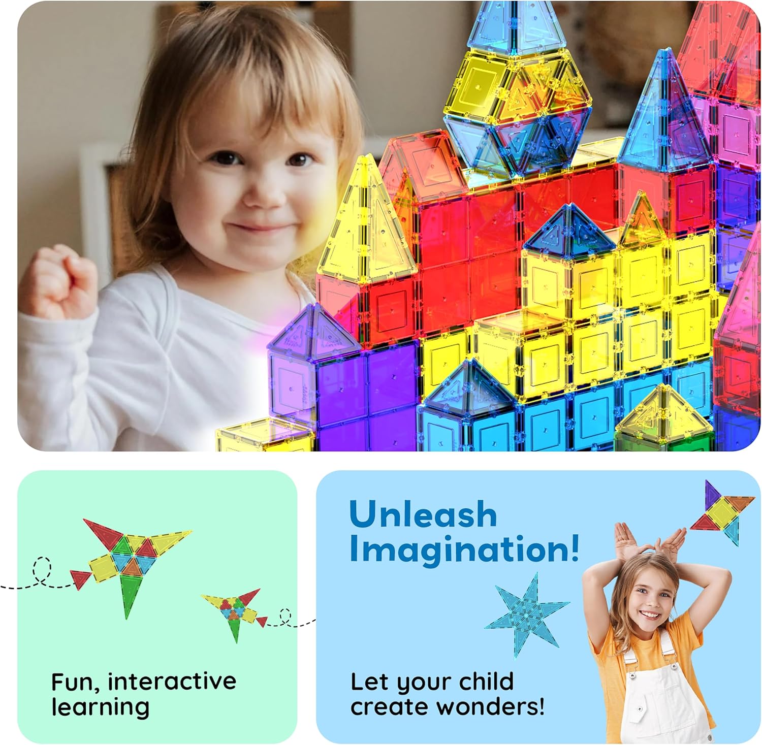 PicassoTiles 100 Piece Magnetic Playboards Tiles Set Magnet Toys for Toddlers STEM Building Blocks Sensory Creative Kids Manipulative Preschool learning Construction Toy ages 3+ Boys Girls - PT100