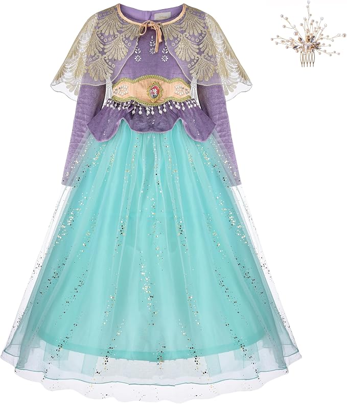 Party Centre - Disney Golden Princess Ariel Prestige Dress Up Costume with Headpiece, Medium (7-8 Years), Multicolor