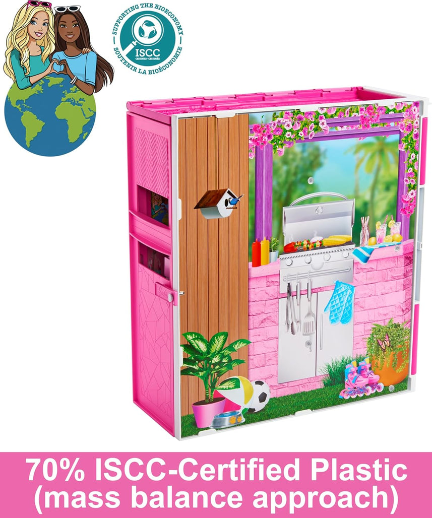 Barbie Getaway House, Doll House Playset with 4 Play Areas and 11 Decor Accessories