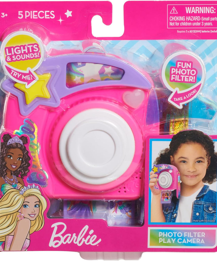 كاميرا باربي فوتو فيلتر للعب، لعبة توجيه وإطلاق النار للأطفال من سن 3 إلى 10 سنوات، تتضمن فلاش النجوم، وحقيبة قوس قزح، ومرشحين للتأثيرات، وصور للعب، وألعاب تعليمية وخيالية
