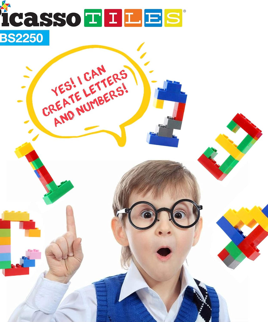 PicassoTiles 2250 PCs Building Block Tiles Creative Shapes to Enhance Imaginative Play Unique Set to Build Houses Animals Dinosaurs and More Vibrant STEM Toys Washable for Learning Education Ages 3+