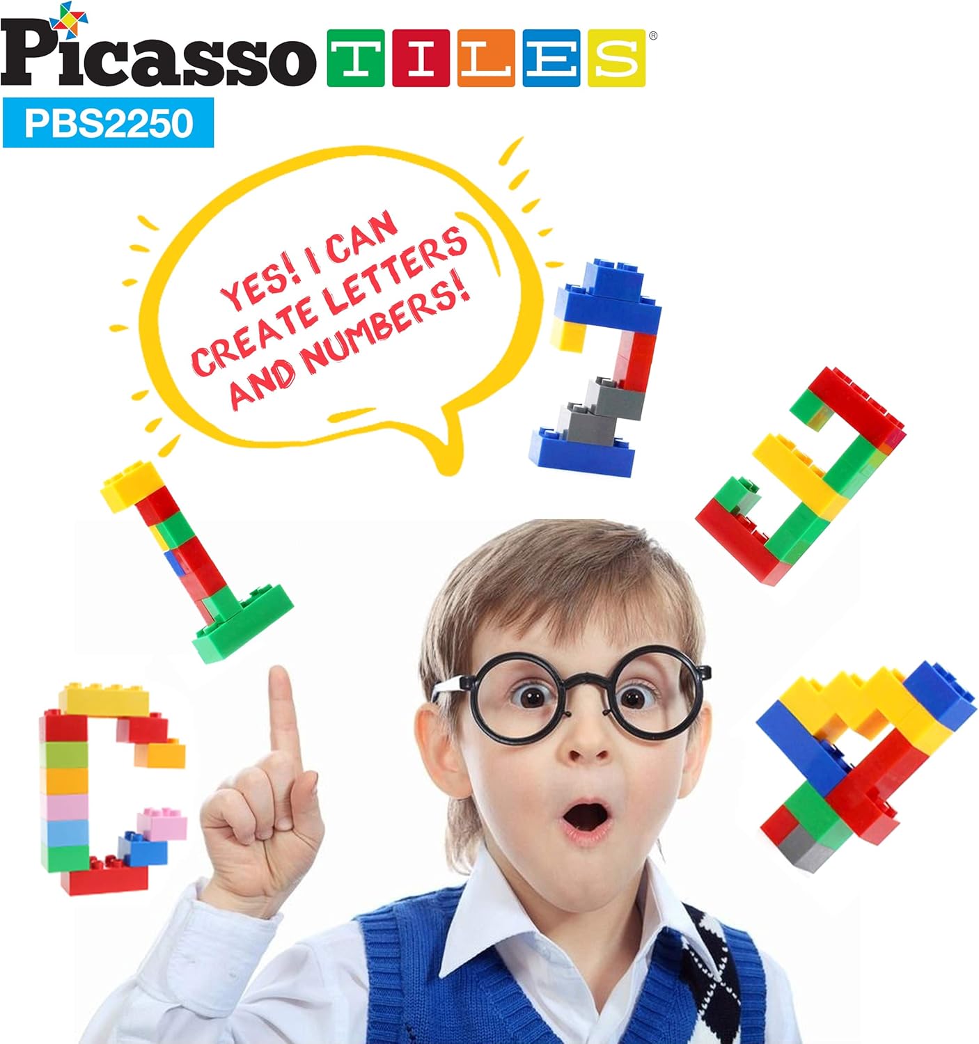 PicassoTiles 2250 PCs Building Block Tiles Creative Shapes to Enhance Imaginative Play Unique Set to Build Houses Animals Dinosaurs and More Vibrant STEM Toys Washable for Learning Education Ages 3+