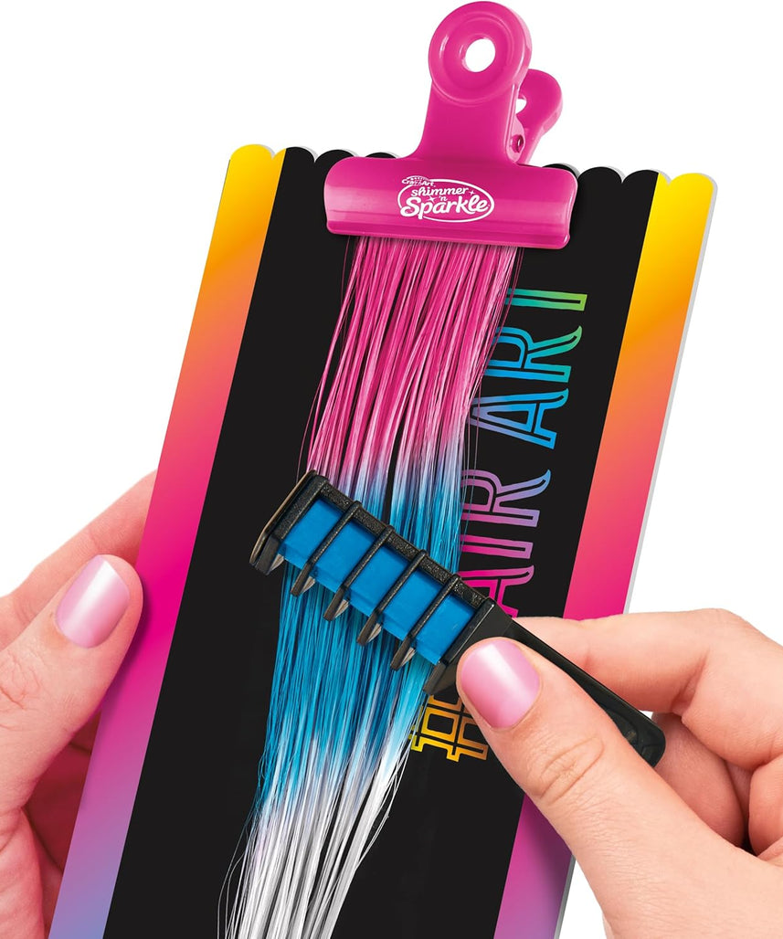 Shimmer N Sparkle Color FX Hair Extension Studio Kit with 4 Clip-In Extensions, Hair Glitter Gel, Hair Combs, and Clip & Color Design Board for Creative Styling- (65594)