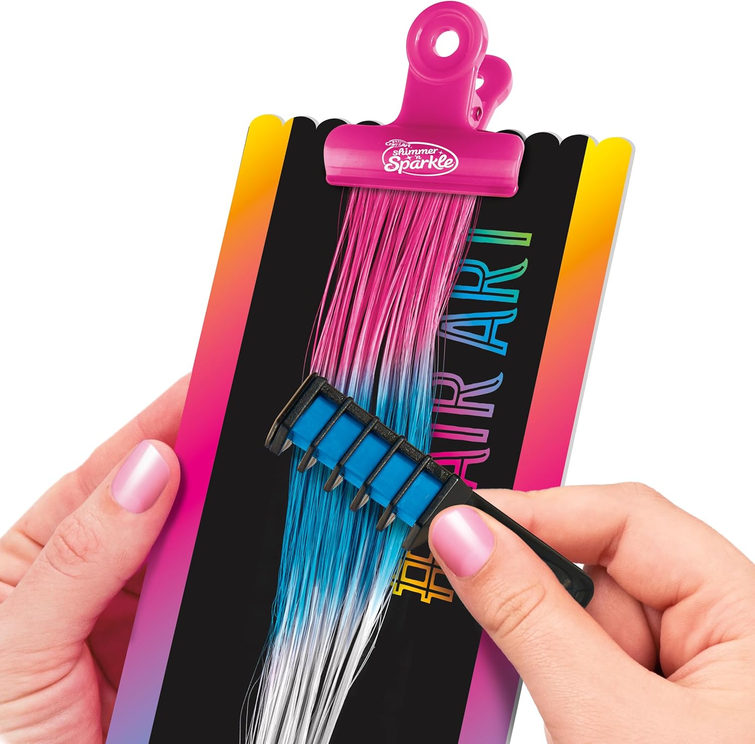 Shimmer N Sparkle Color FX Hair Extension Studio Kit with 4 Clip-In Extensions, Hair Glitter Gel, Hair Combs, and Clip & Color Design Board for Creative Styling- (65594)