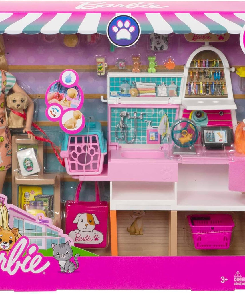 Barbie Doll and Pet Boutique Playset with 4 Pets and Accessories, for 3 to 7 Year Olds