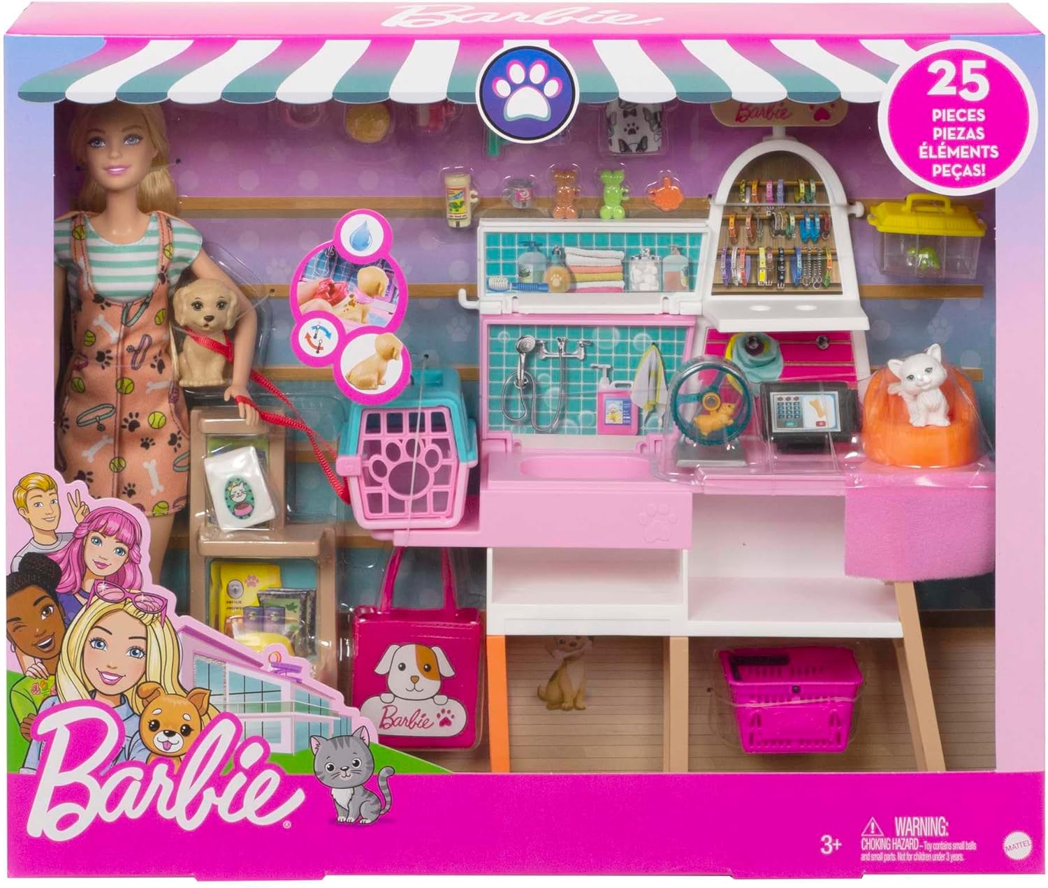 Barbie Doll and Pet Boutique Playset with 4 Pets and Accessories, for 3 to 7 Year Olds