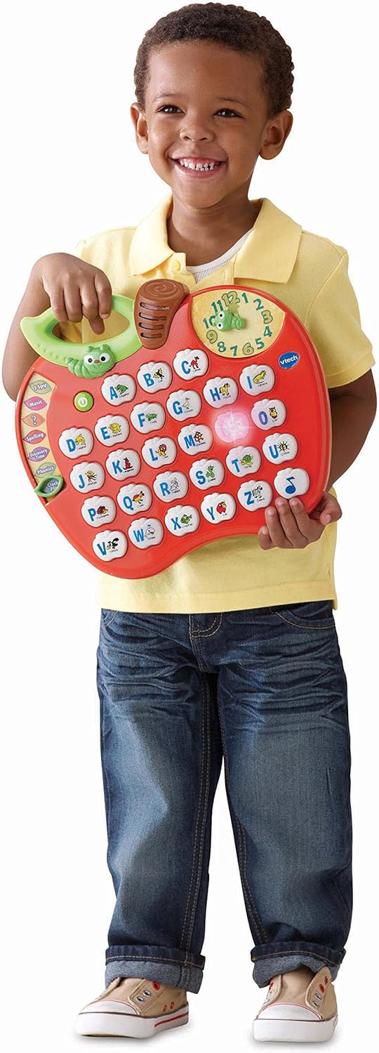 VTech Alphabet Apple Interactive Preschool Learning Toy with Letter Buttons Songs Clock and Talking Worm Multicolour 2+