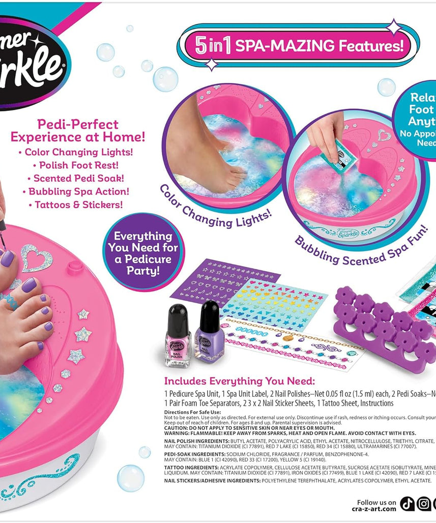 Shimmer N Sparkle Light Up 5-in-1 Light-Up Super Spa Salon, At-Home Pedicure Kit with Color-Changing Light Effects, Salon-Style Foot Spa for Kids & Adults