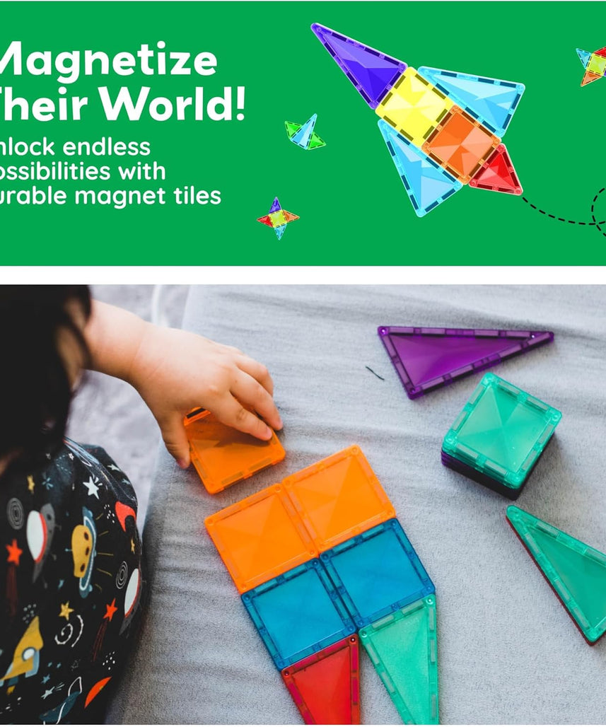 PicassoTiles 60-Piece Magnetic Building Block Mini Diamond Series Travel Size On-the-Go Magnetic Construction Toy Set, Educational Toy Children's Brain Development Stacking Blocks PTM60