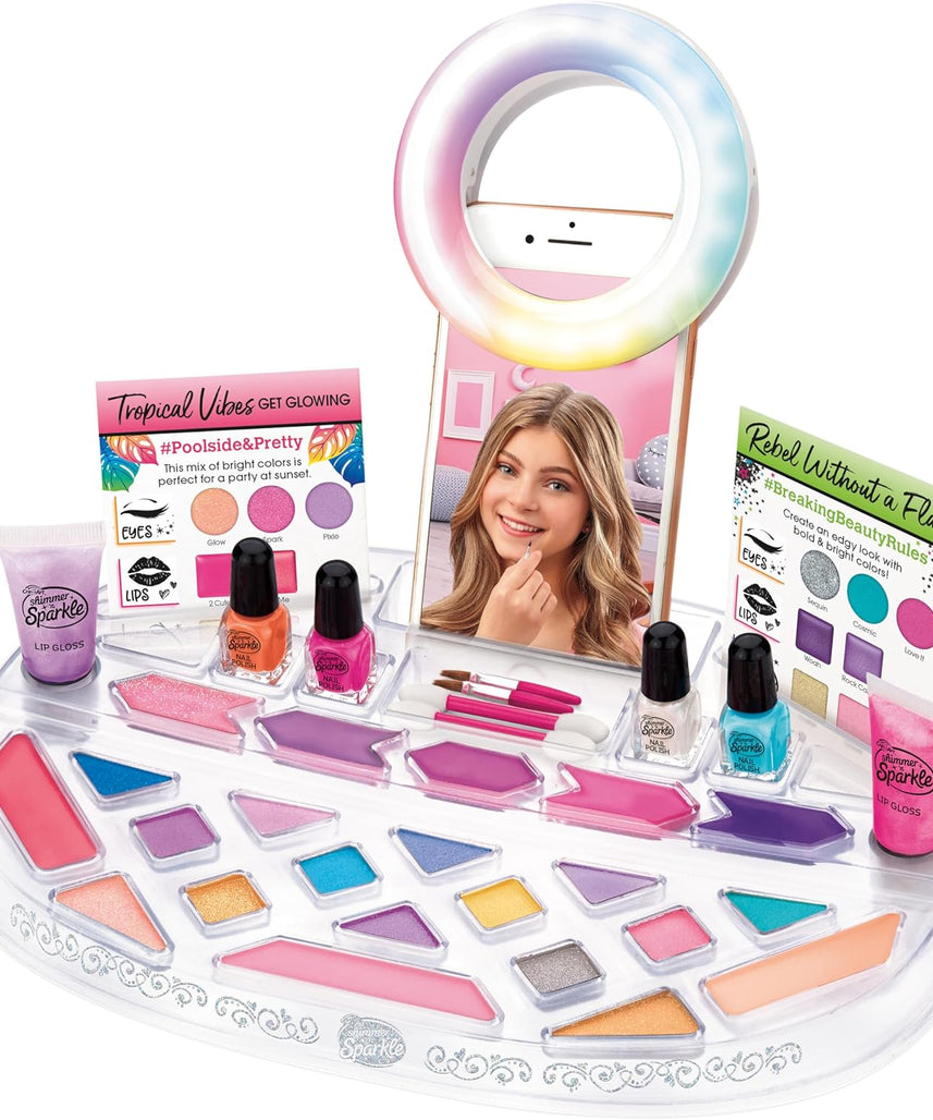 Shimmer N Sparkle Light-Up Beauty Studio, SNS-17346, Selfie Makeup Kit, Phone Holder, USB Charging, Girls Toy