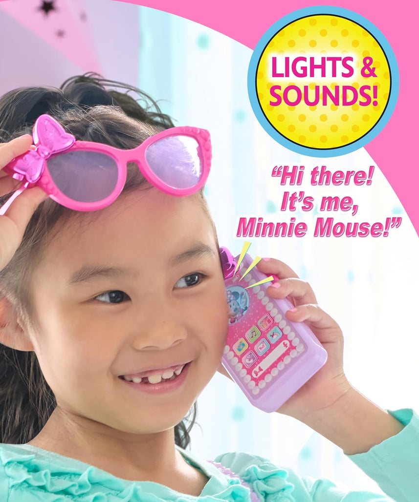 مجموعة حقيبة ديزني ميني ماوس الرائعة، 7 قطع من لعبة تلبيس وتظاهر مع نظارات شمسية، هاتف للعب بالأضواء والأصوات، لعبة مرخصة رسميًا للأطفال من سن 3 سنوات فما فوق من جاست بلاي