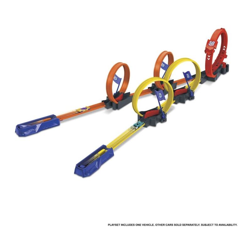 Hot Wheels Action Multi Loop Race-Off Playset, Track Set with 1 Hot Wheels Vehicle, 5 Loops, Single or Two-Player Racing, Kids Toys for Ages 4-10