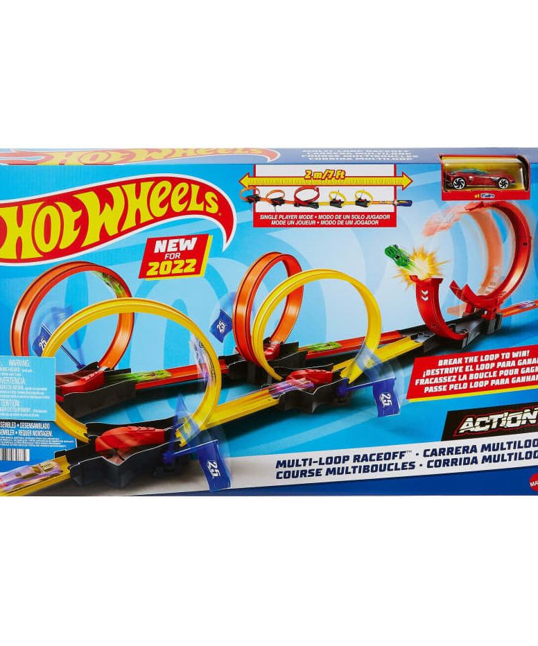 مجموعة سباقات هوت ويلز أكشن متعددة الحلقات، مجموعة مسارات مع مركبة هوت ويلز واحدة، 5 حلقات، سباق فردي أو فردي، ألعاب أطفال من سن 4 إلى 10 سنوات