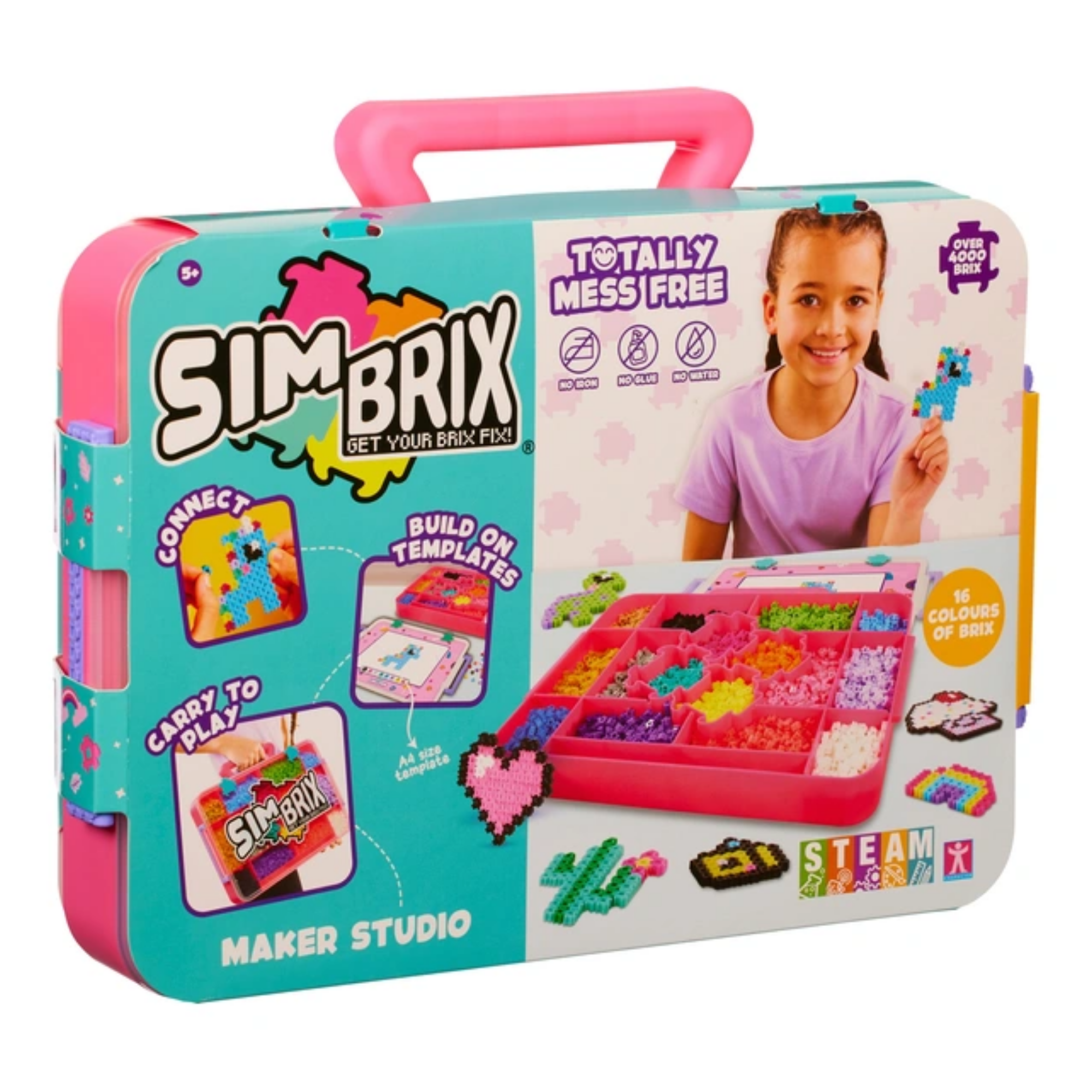 Character Options Simbrix Connect & Wow Maker Studio Pink with 4000+ brix, 2D & 3D Pixel Arts and Crafts Construction Toy, Creative & Imaginative STEAM Building Toy for Boys & Girls Ages 5+