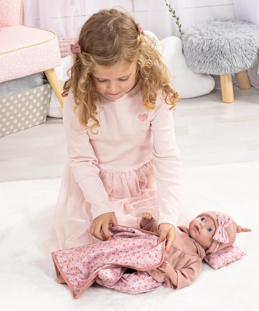 Bayer Design 93827AO Reborn Baby Doll 38 cm Realistic Lifelike with Bottle Dummy Blanket Pillow Teddy Gift for Girls and Boys