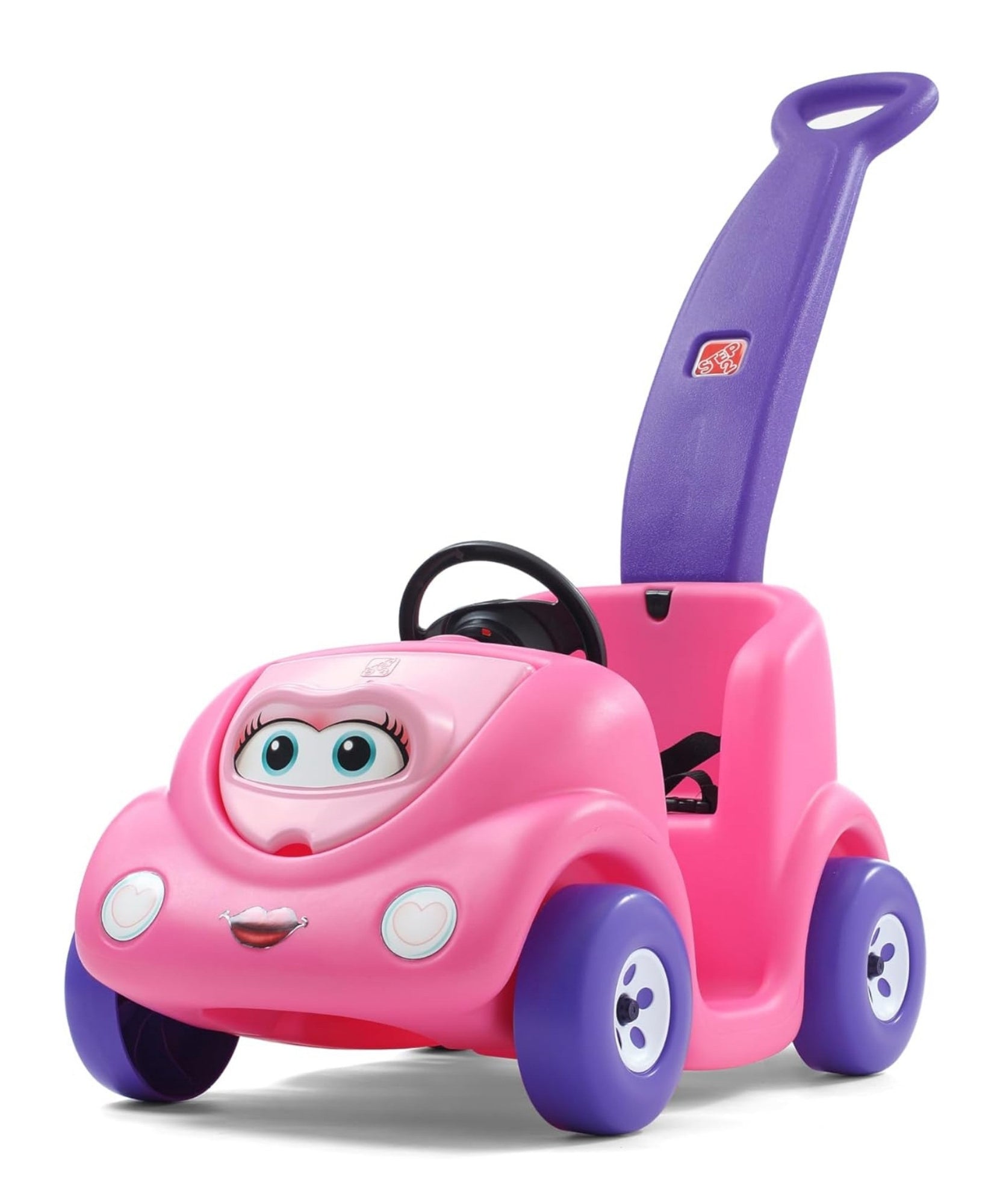 Step2 10th Anniversary Edition Buggy Single Seater Kids Push Car, Easy to Store Ride On Toy with Seatbelt, Horn and Storage Trunk, Suitable for Children both Boys and Girls Aged 18m and Above, Red, Pink