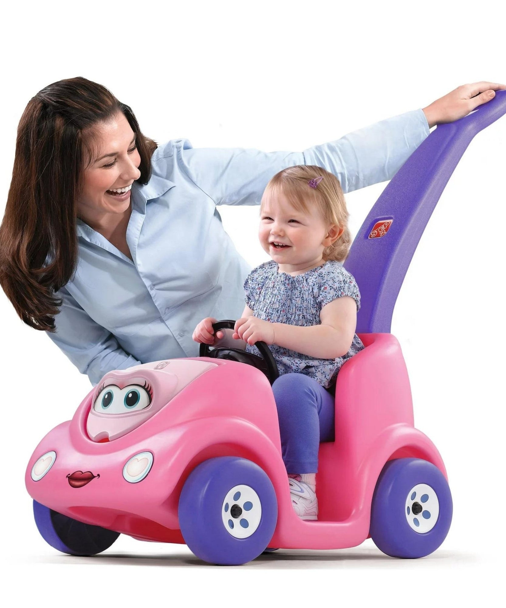 Step2 10th Anniversary Edition Buggy Single Seater Kids Push Car, Easy to Store Ride On Toy with Seatbelt, Horn and Storage Trunk, Suitable for Children both Boys and Girls Aged 18m and Above, Red, Pink